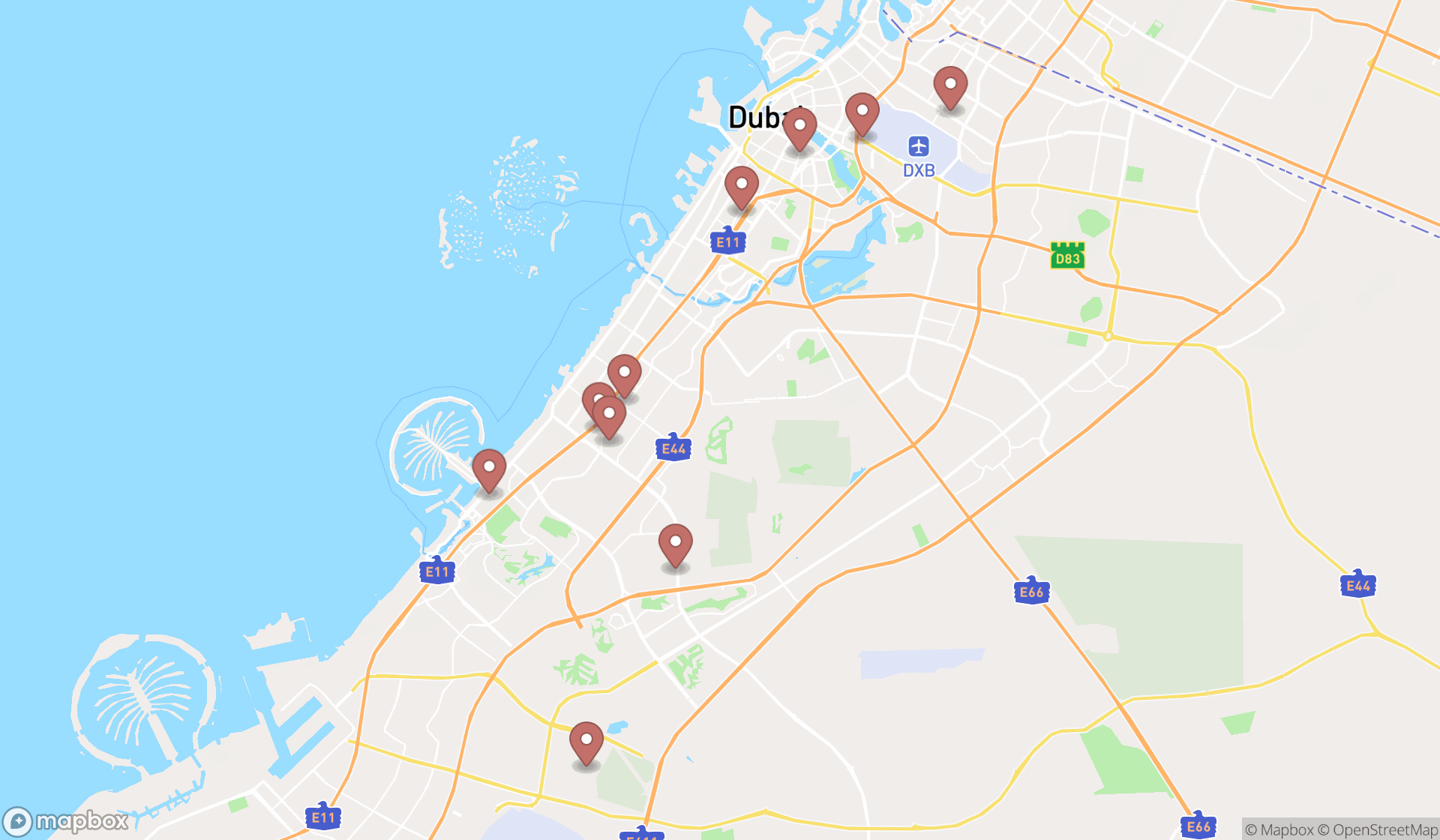 Map showing the ranked carport and pergola builders in Dubai, Dubai