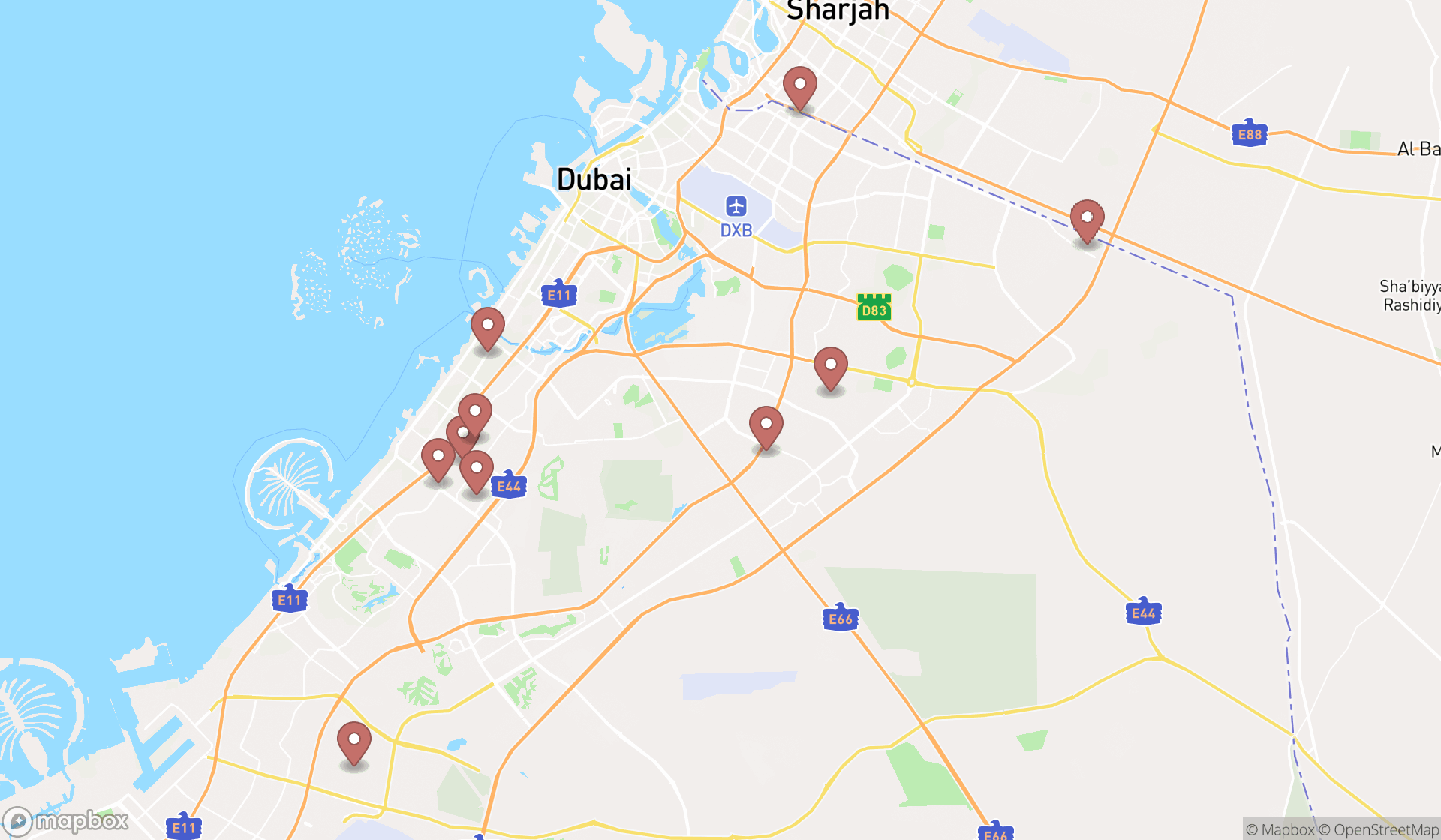 Map showing the ranked catering food and drink suppliers in Dubai, Dubai
