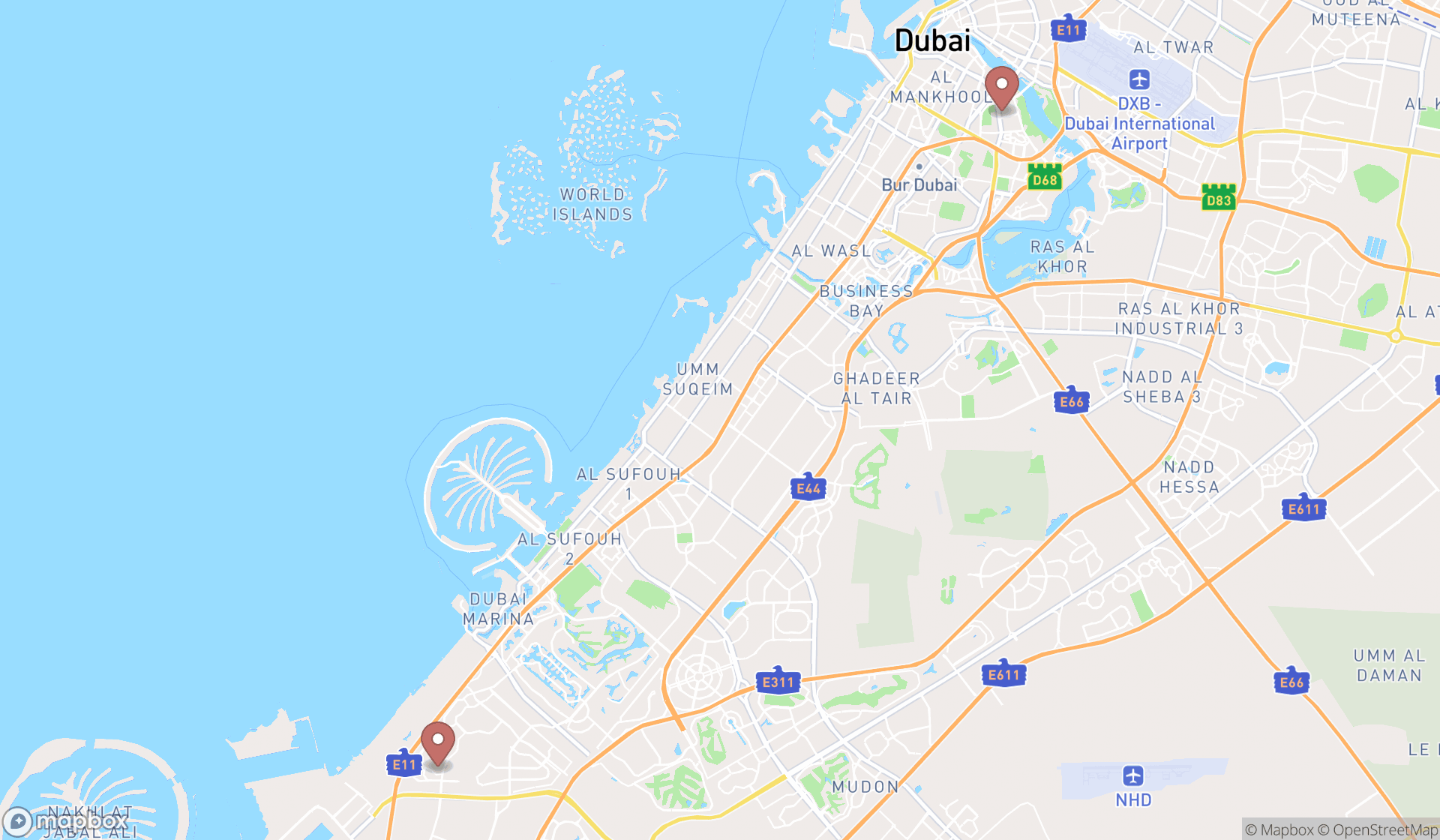 Map showing the ranked catholic churches in Dubai, Dubai