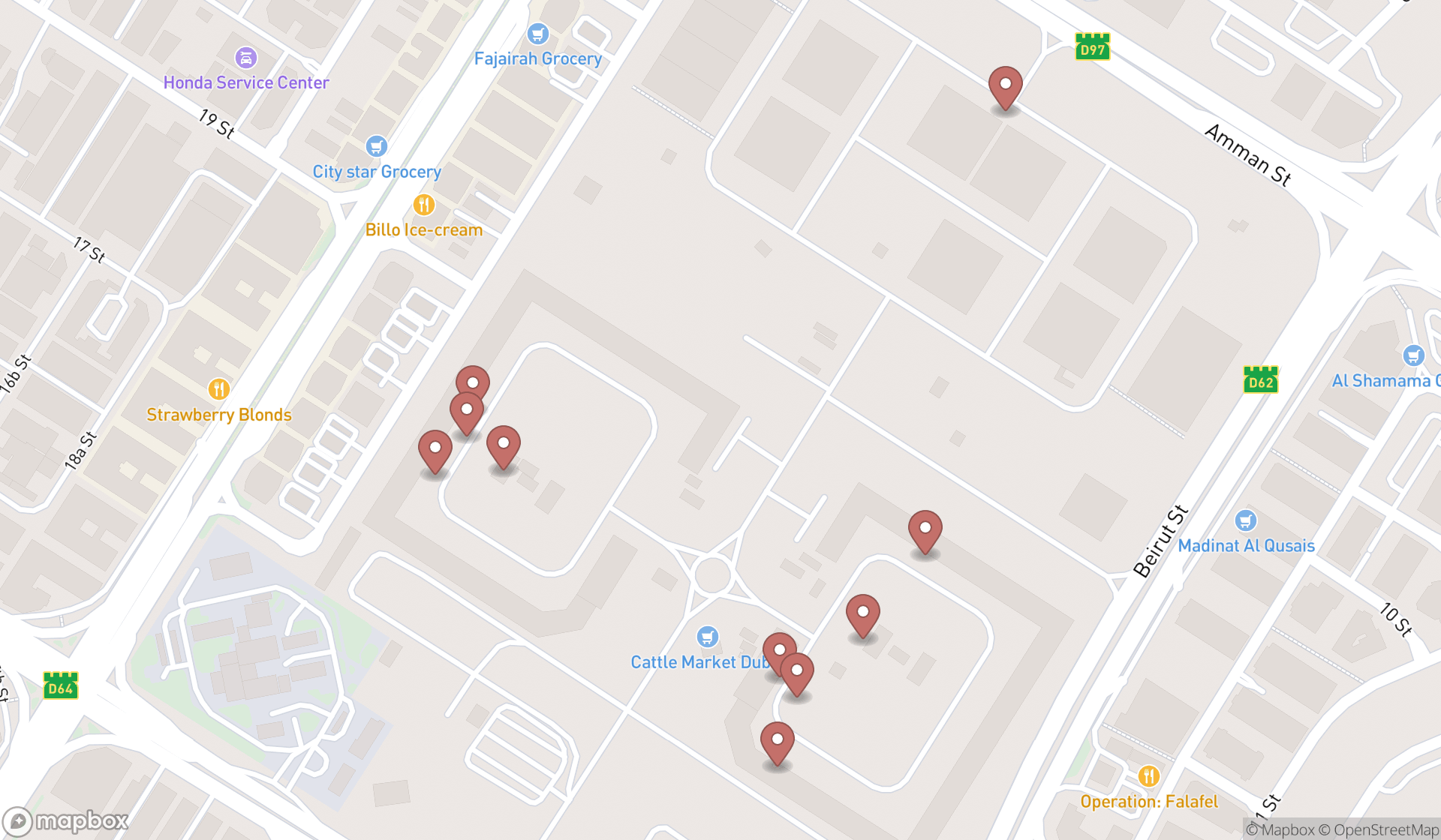 Map showing the ranked cattle markets in Dubai, Dubai