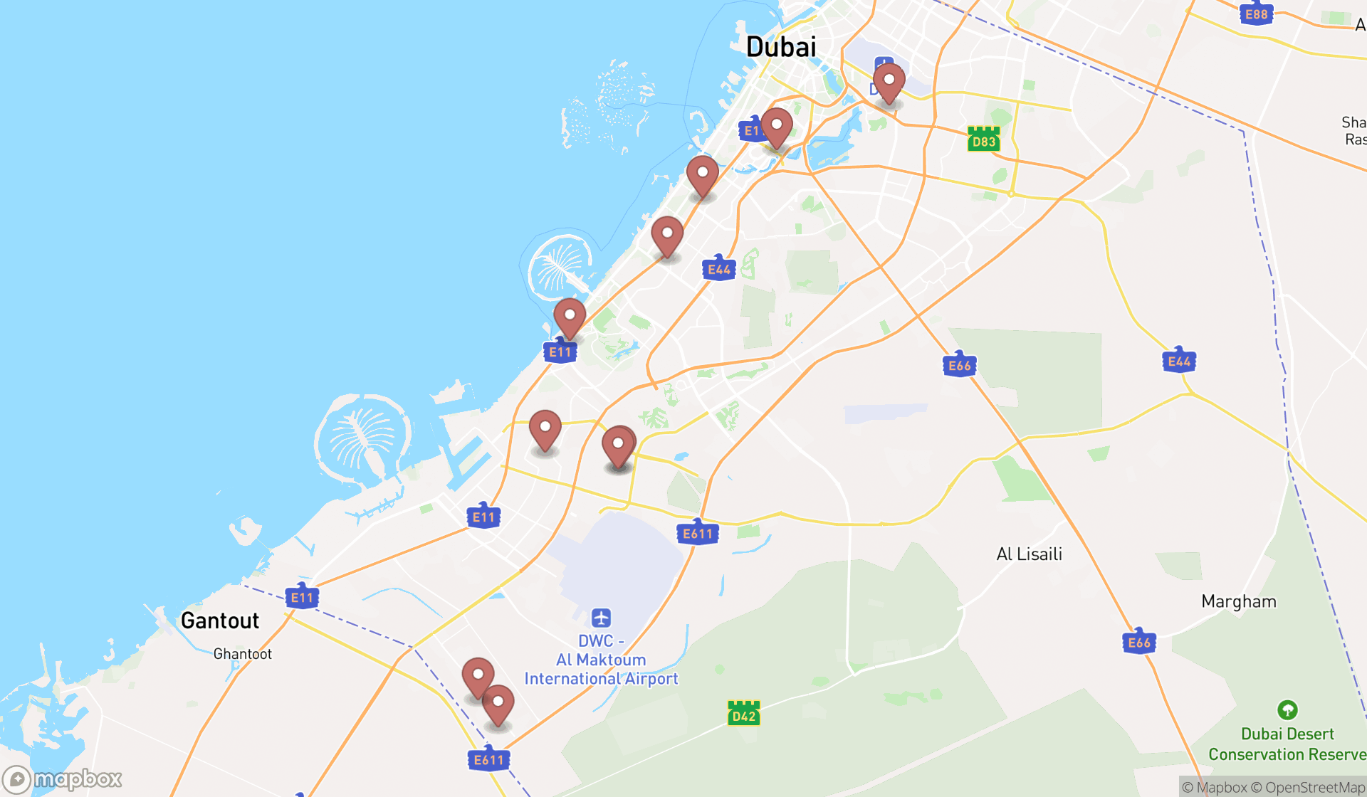 Map showing the ranked ceiling suppliers in Dubai, Dubai