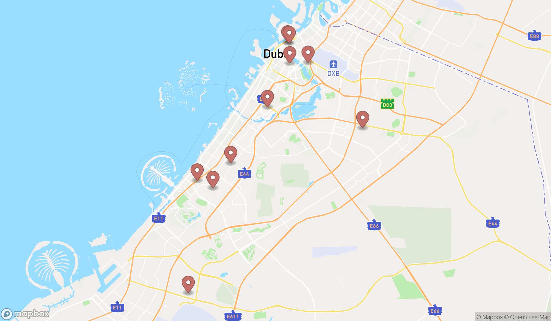 Map showing the ranked cell phone accessory stores in Dubai, Dubai