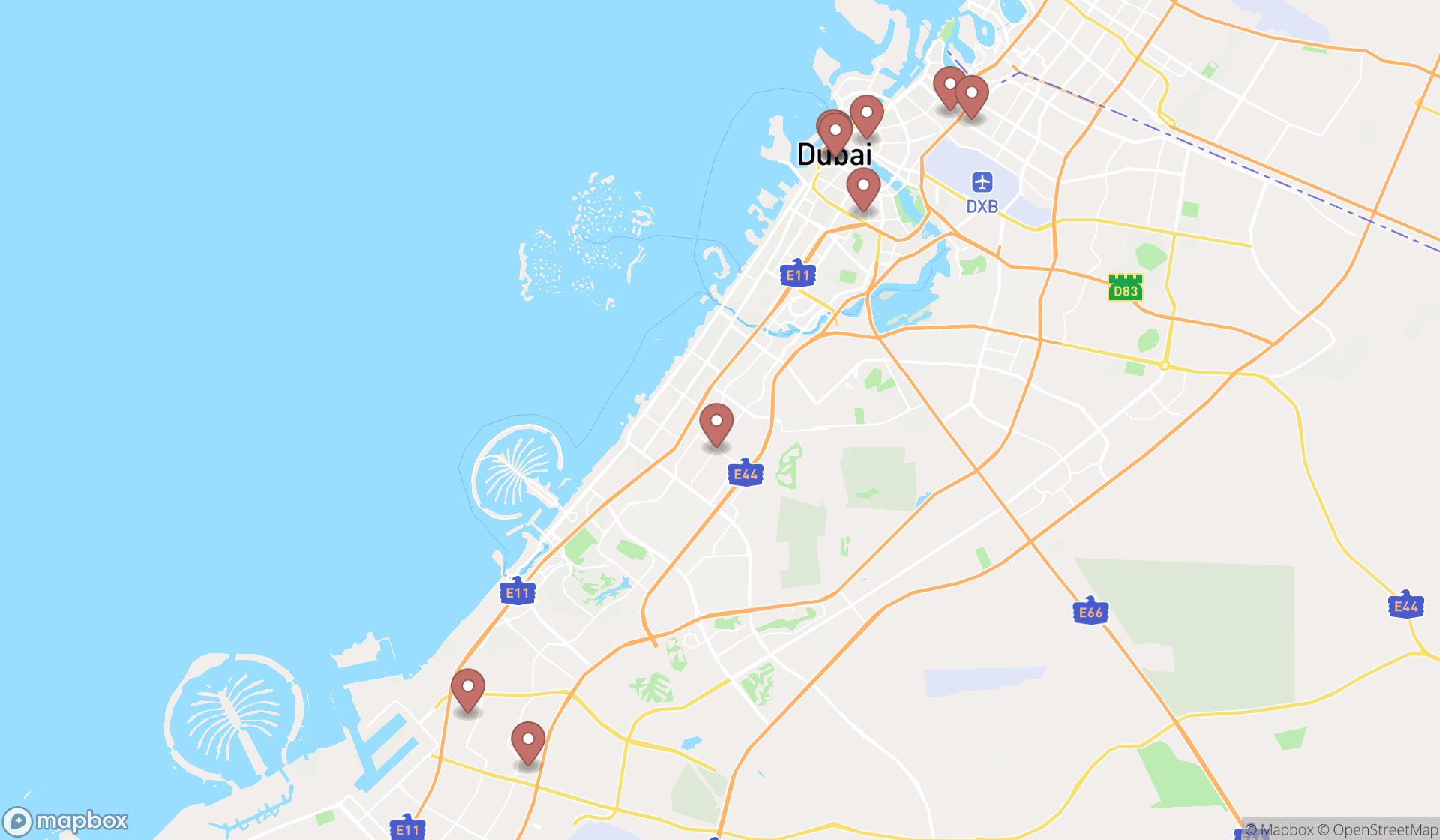 Map showing the ranked cell phone stores in Dubai, Dubai