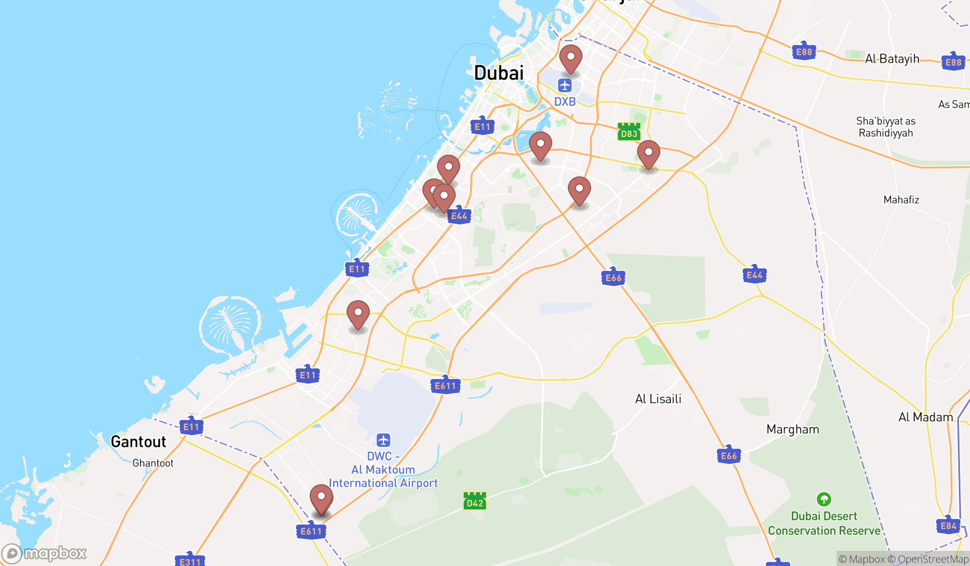 Map showing the ranked cement suppliers in Dubai, Dubai