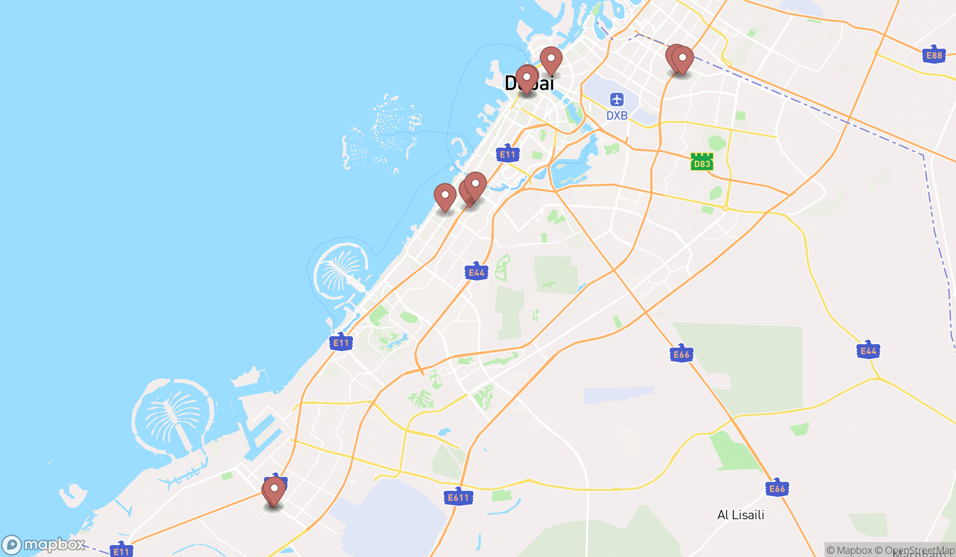 Map showing the ranked cemeteries in Dubai, Dubai