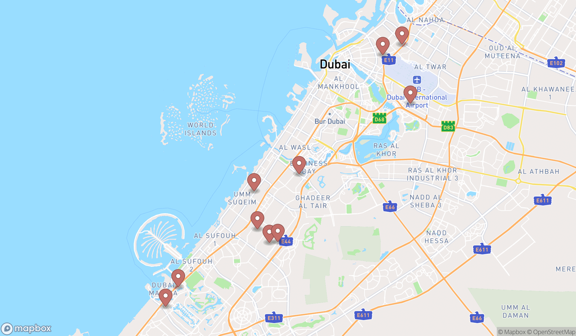 Map showing the ranked ceramic manufacturers in Dubai, Dubai