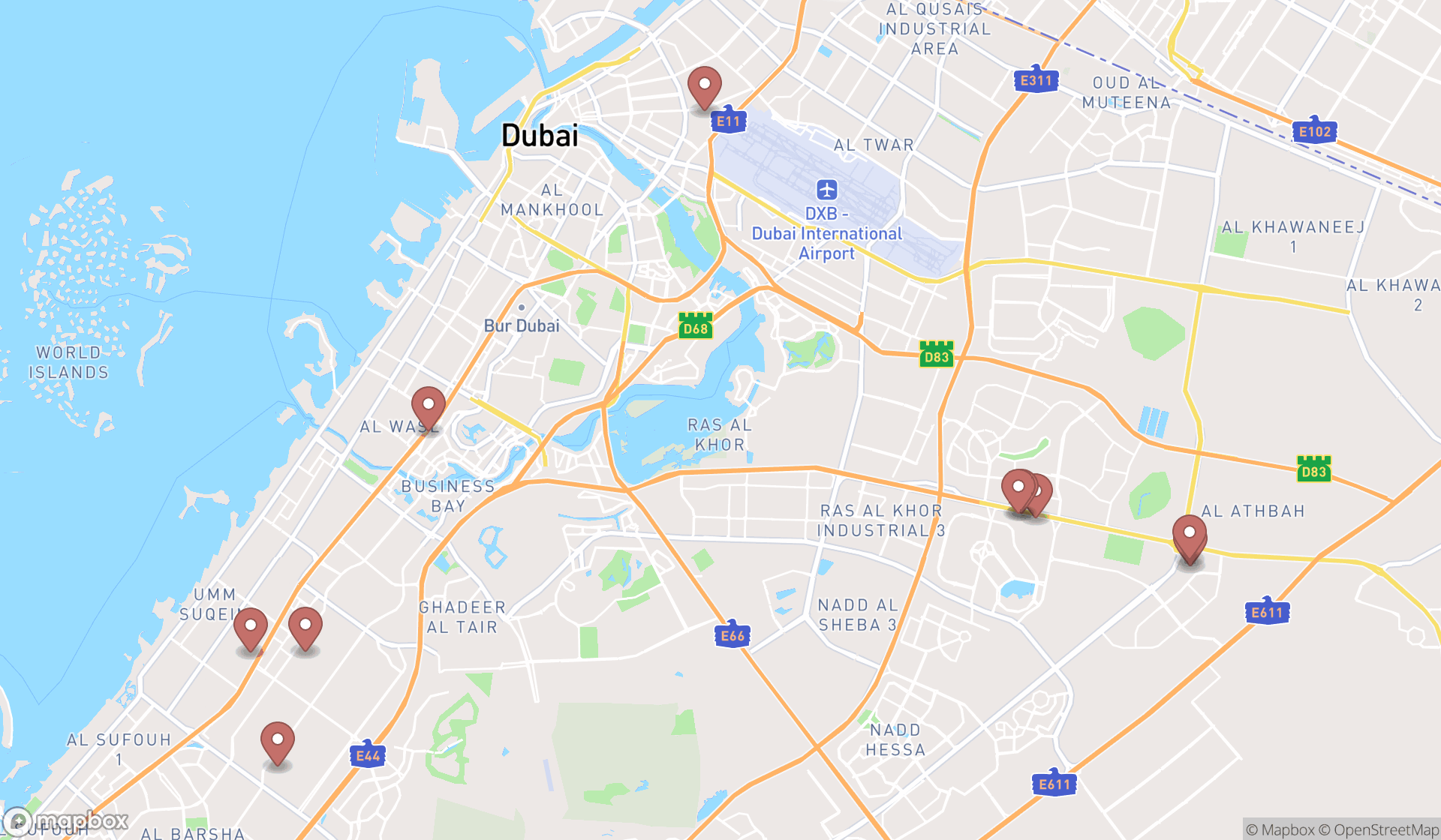 Map showing the ranked ceramics wholesalers in Dubai, Dubai