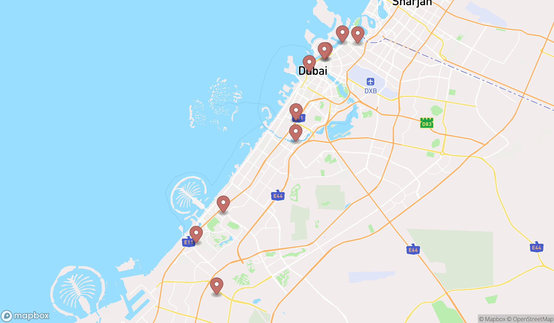 Map showing the ranked chamber of commerces in Dubai, Dubai