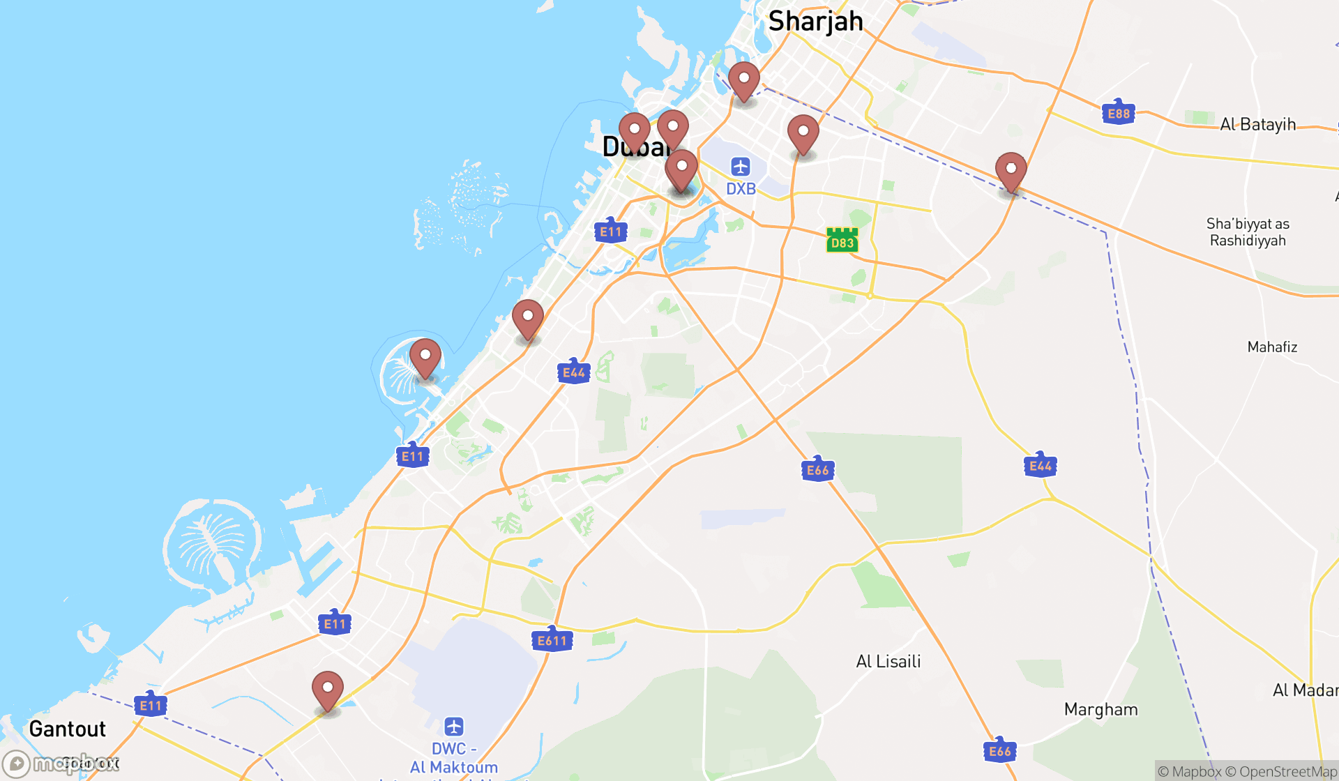 Map showing the ranked charities in Dubai, Dubai