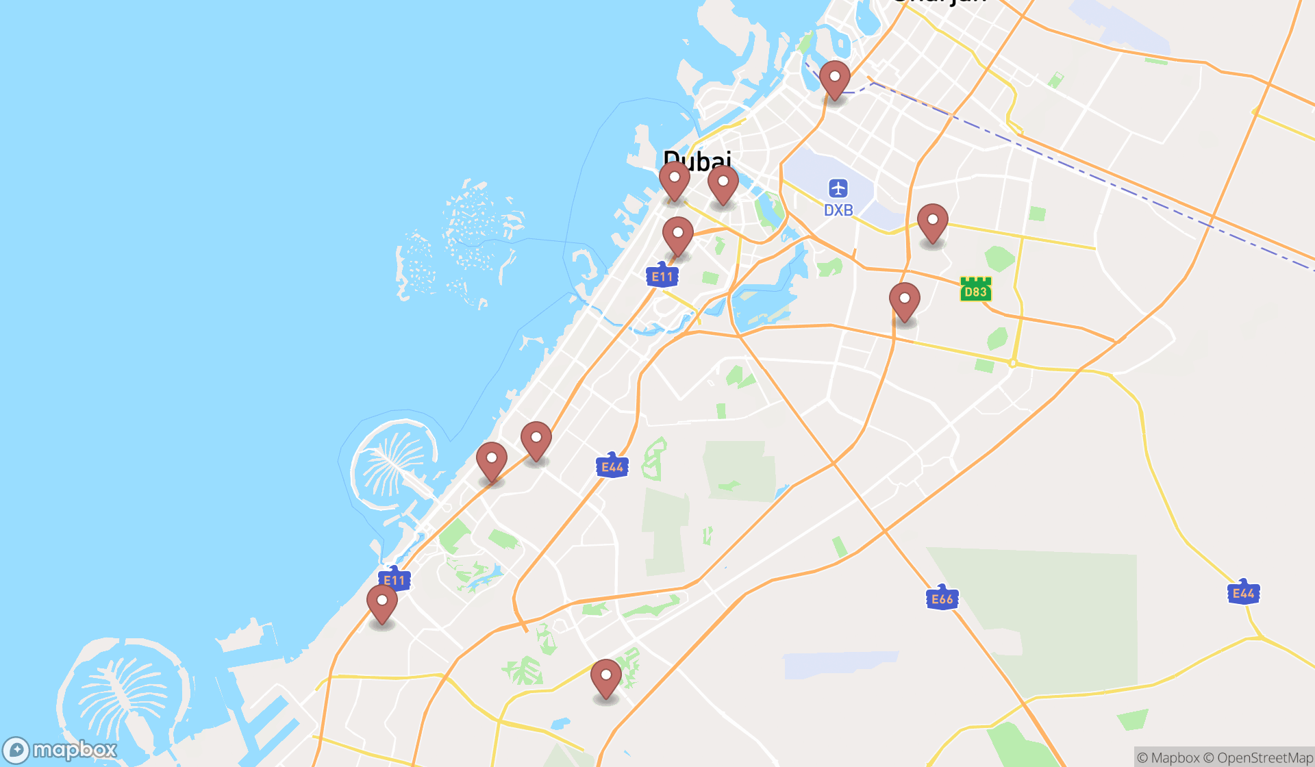 Map showing the ranked charter schools in Dubai, Dubai