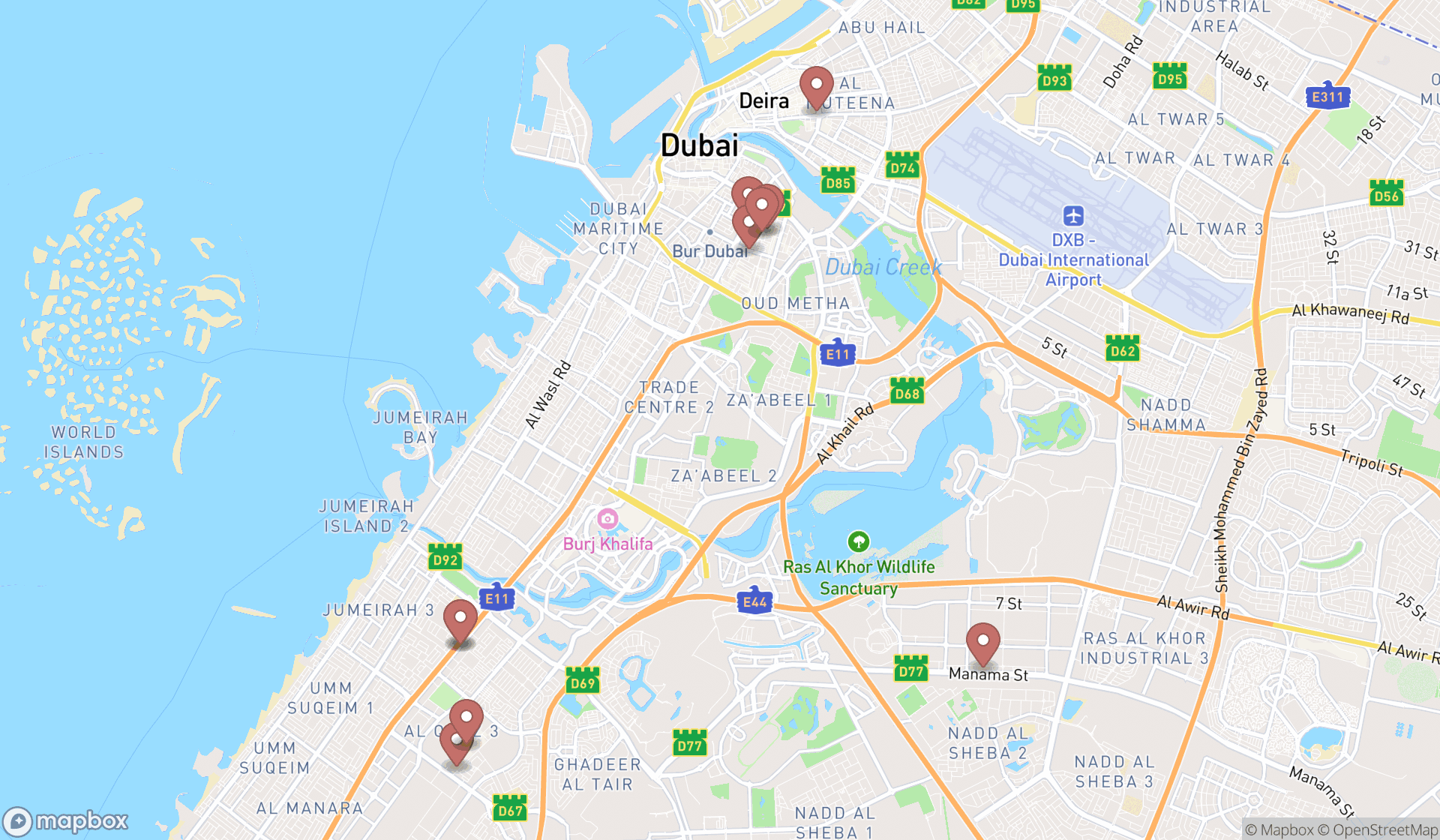 Map showing the ranked chauffeur services in Dubai, Dubai