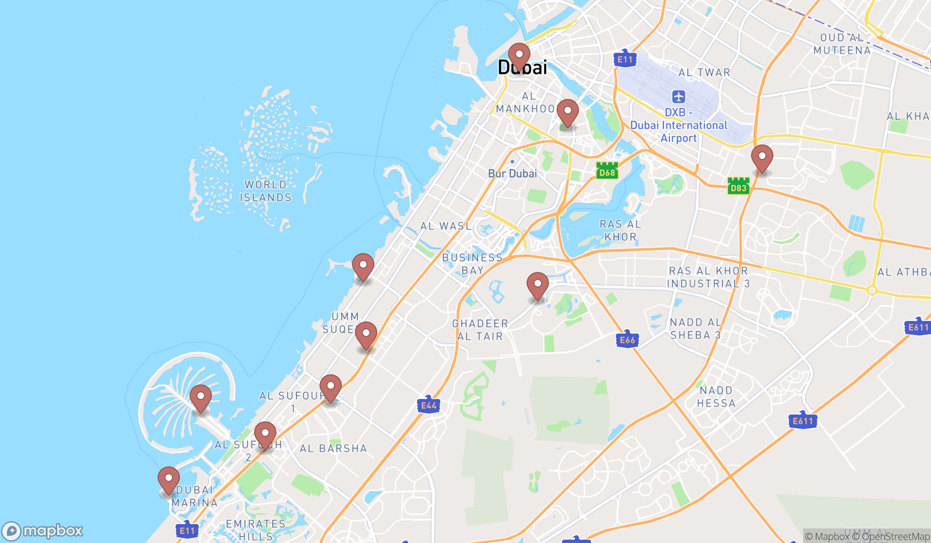 Map showing the ranked cheese shops in Dubai, Dubai