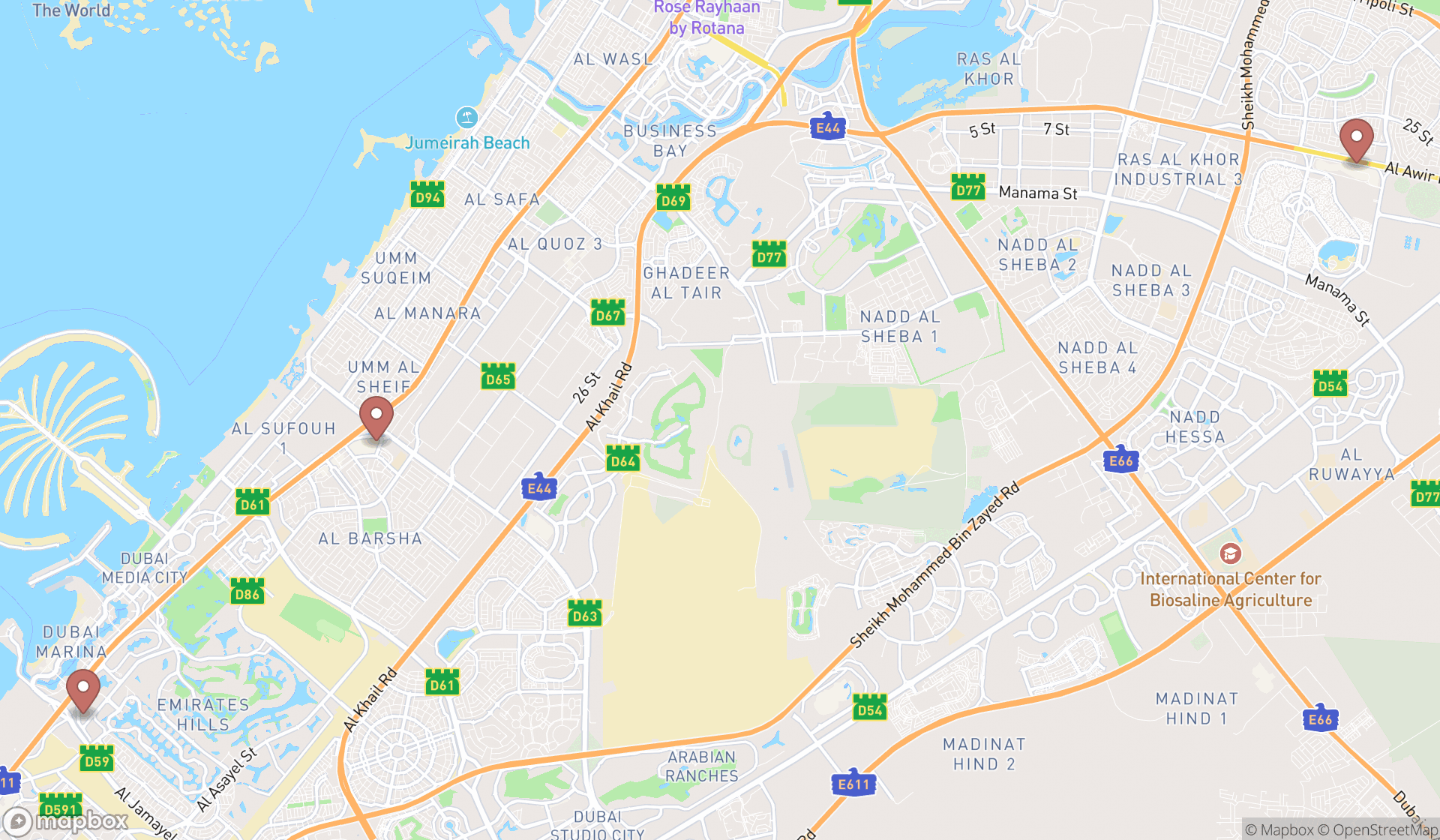 Map showing the ranked cheesesteak restaurants in Dubai, Dubai