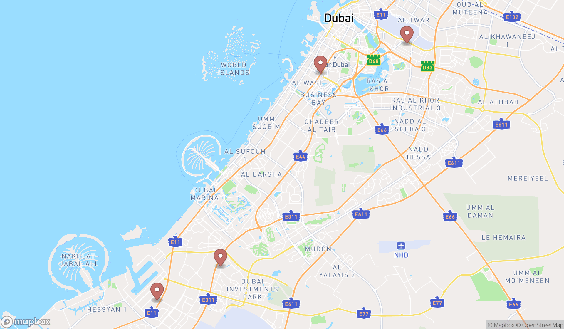 Map showing the ranked chemical engineering services in Dubai, Dubai