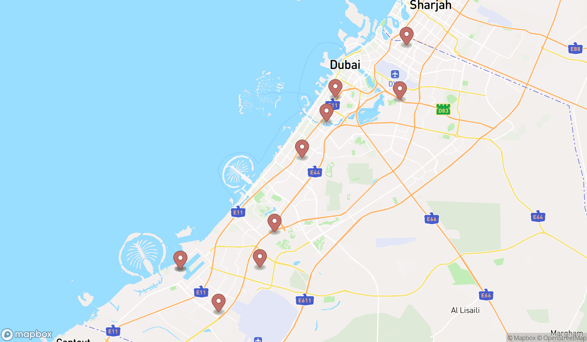 Map showing the ranked chemical exporters in Dubai, Dubai