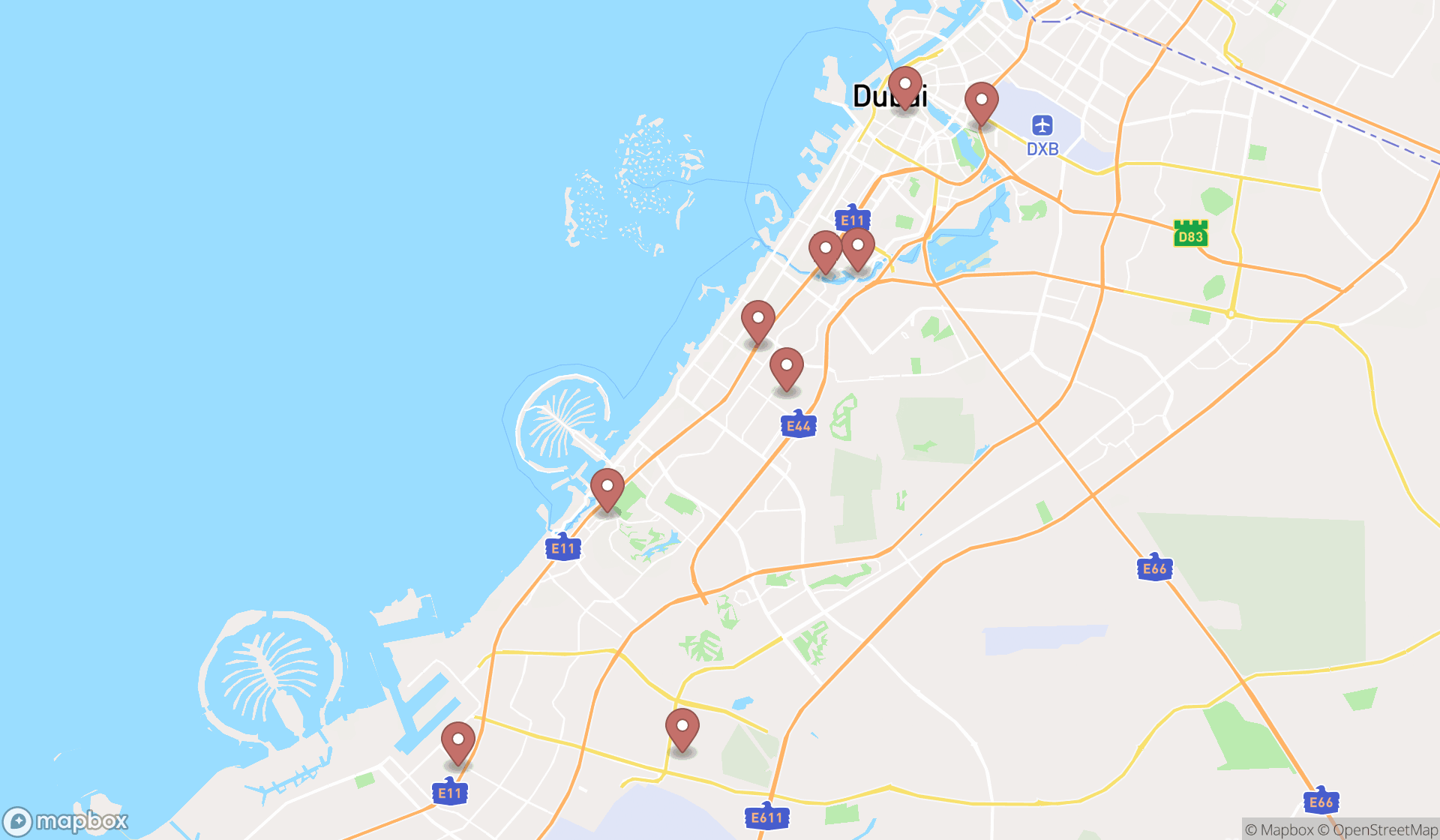 Map showing the ranked chemical industries in Dubai, Dubai