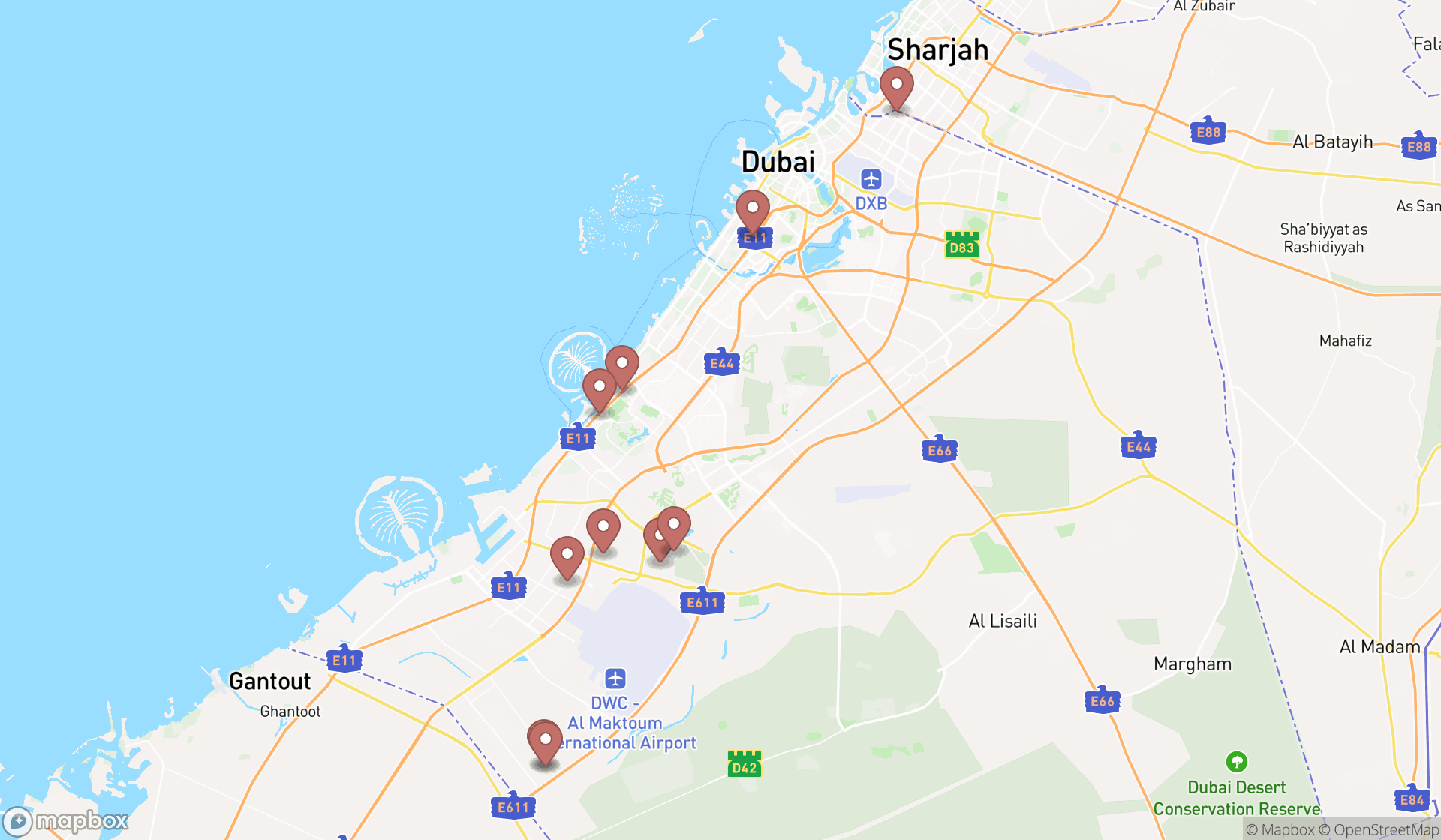 Map showing the ranked chemical manufacturers in Dubai, Dubai