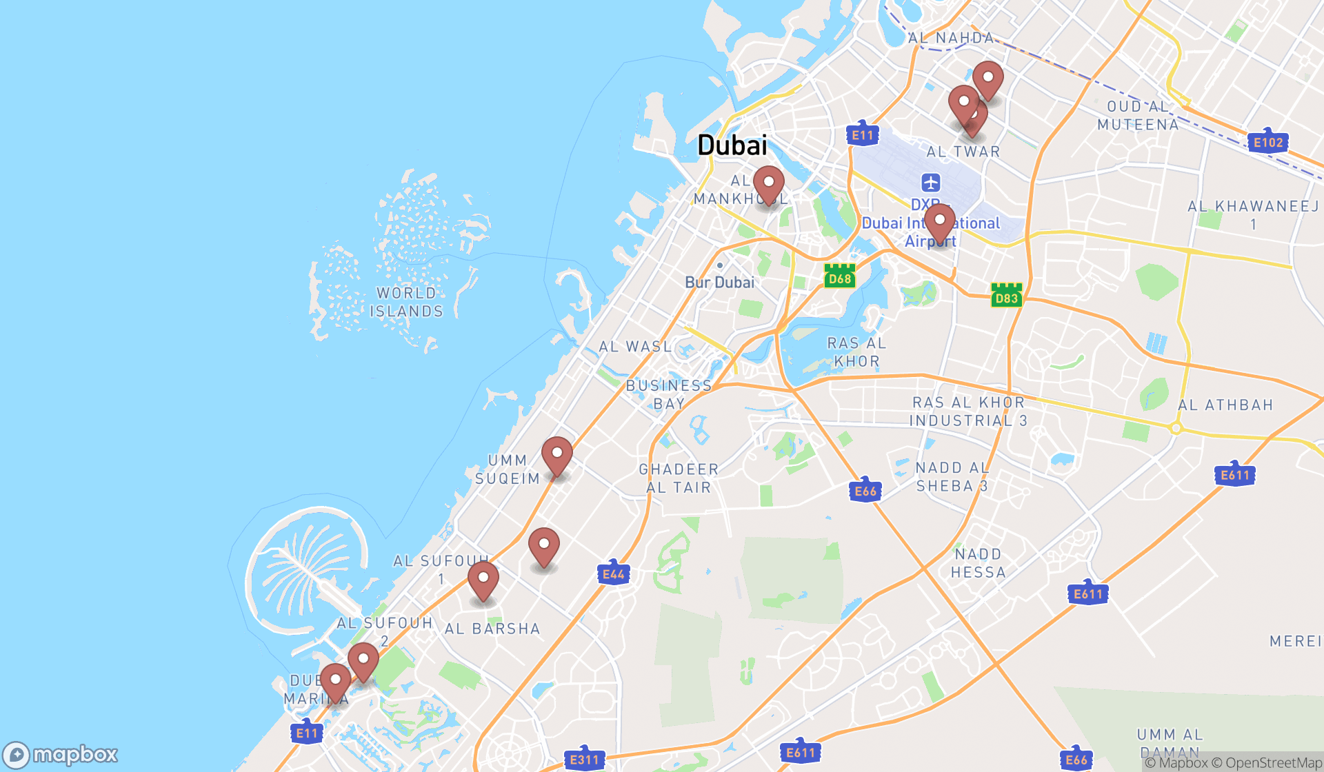 Map showing the ranked chemical wholesalers in Dubai, Dubai