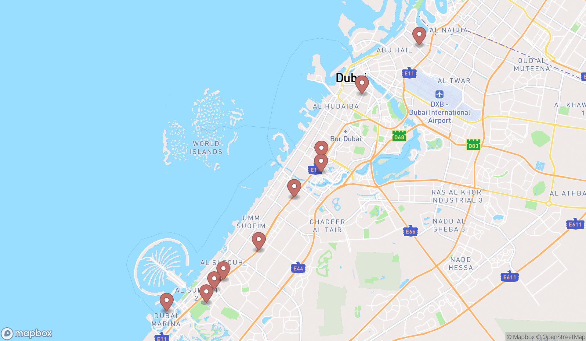 Map showing the ranked chess clubs in Dubai, Dubai