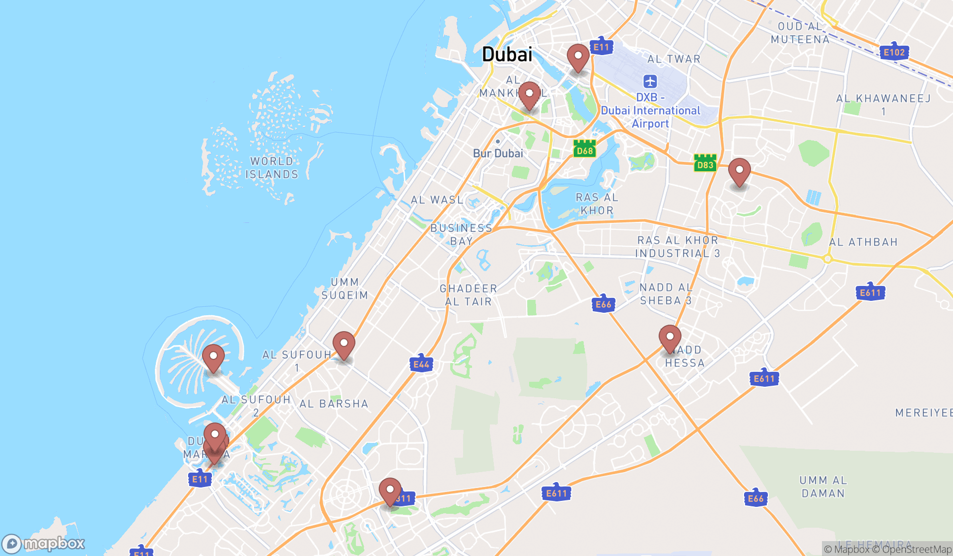 Map showing the ranked child care agencies in Dubai, Dubai