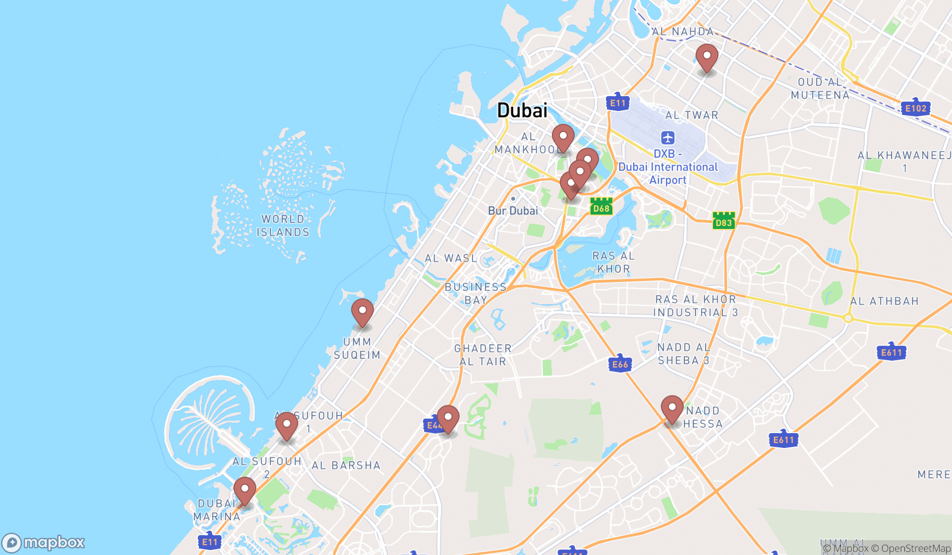 Map showing the ranked child health care centers in Dubai, Dubai