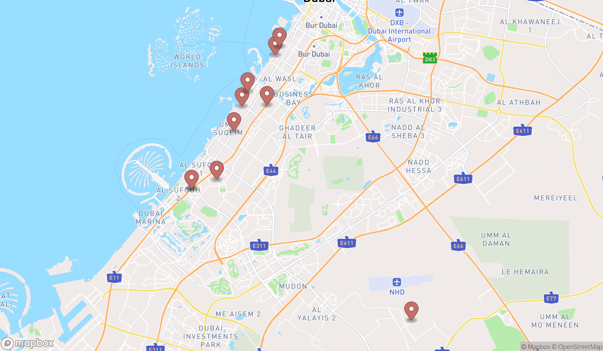 Map showing the ranked child psychologists in Dubai, Dubai