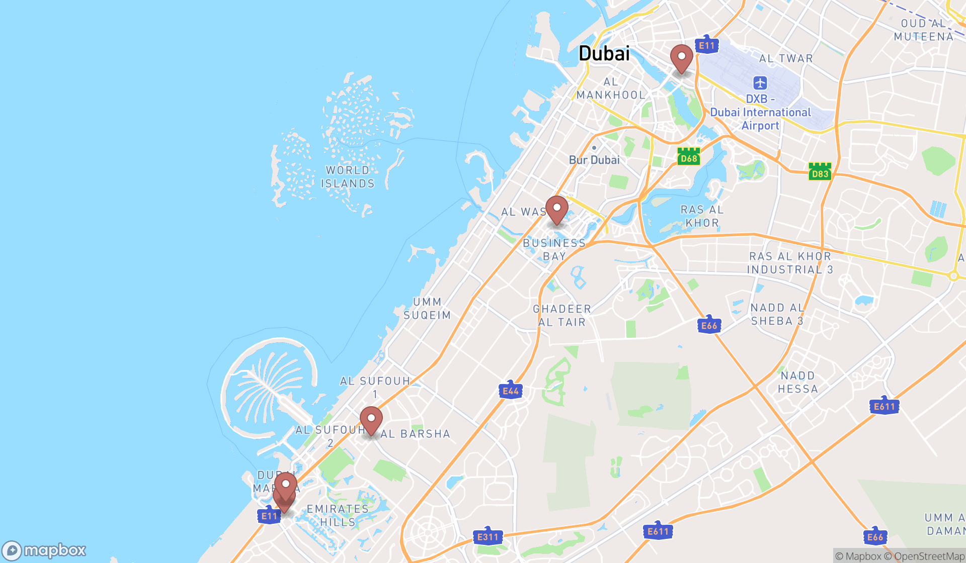 Map showing the ranked childminders in Dubai, Dubai