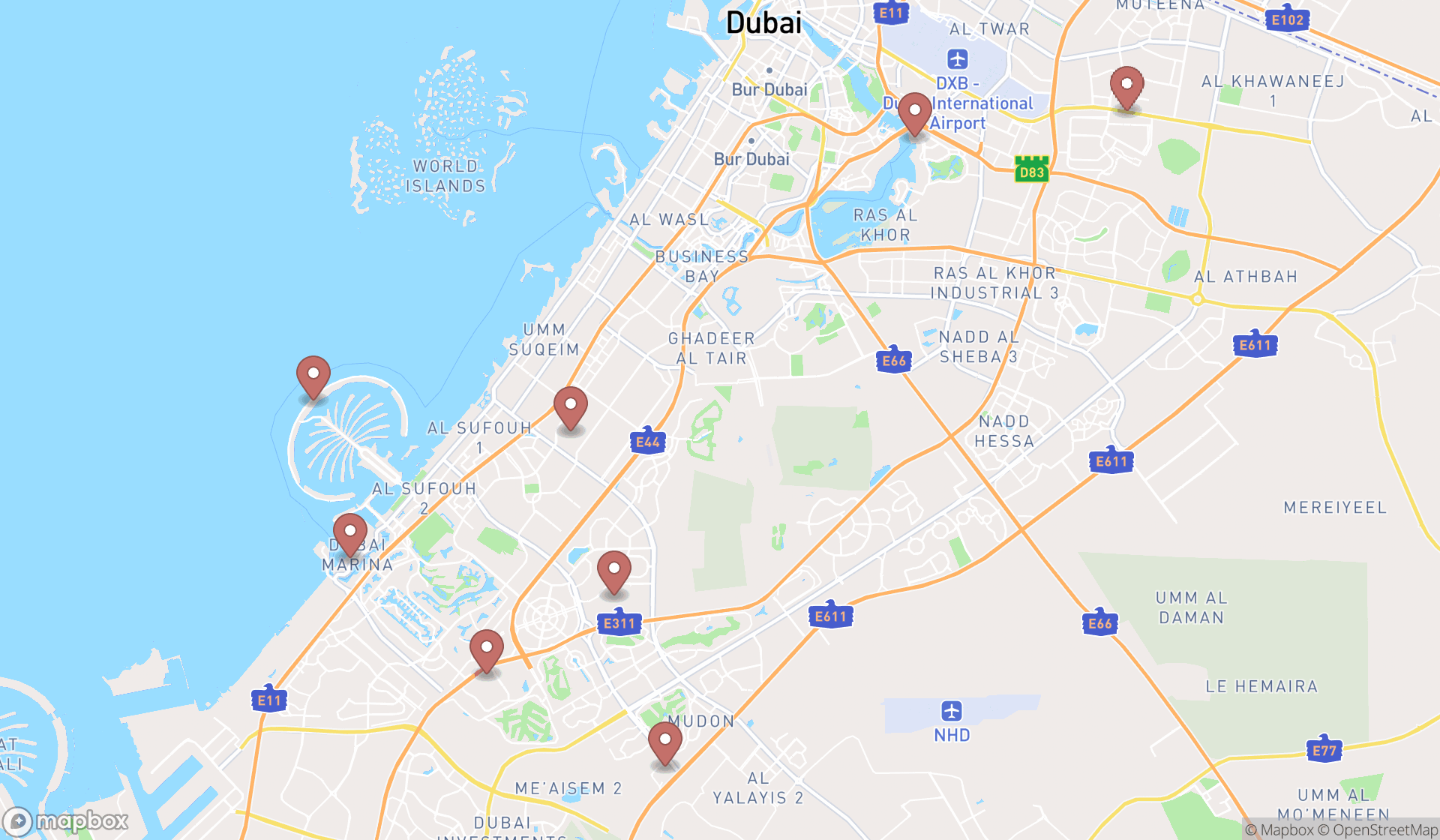 Map showing the ranked children halls in Dubai, Dubai