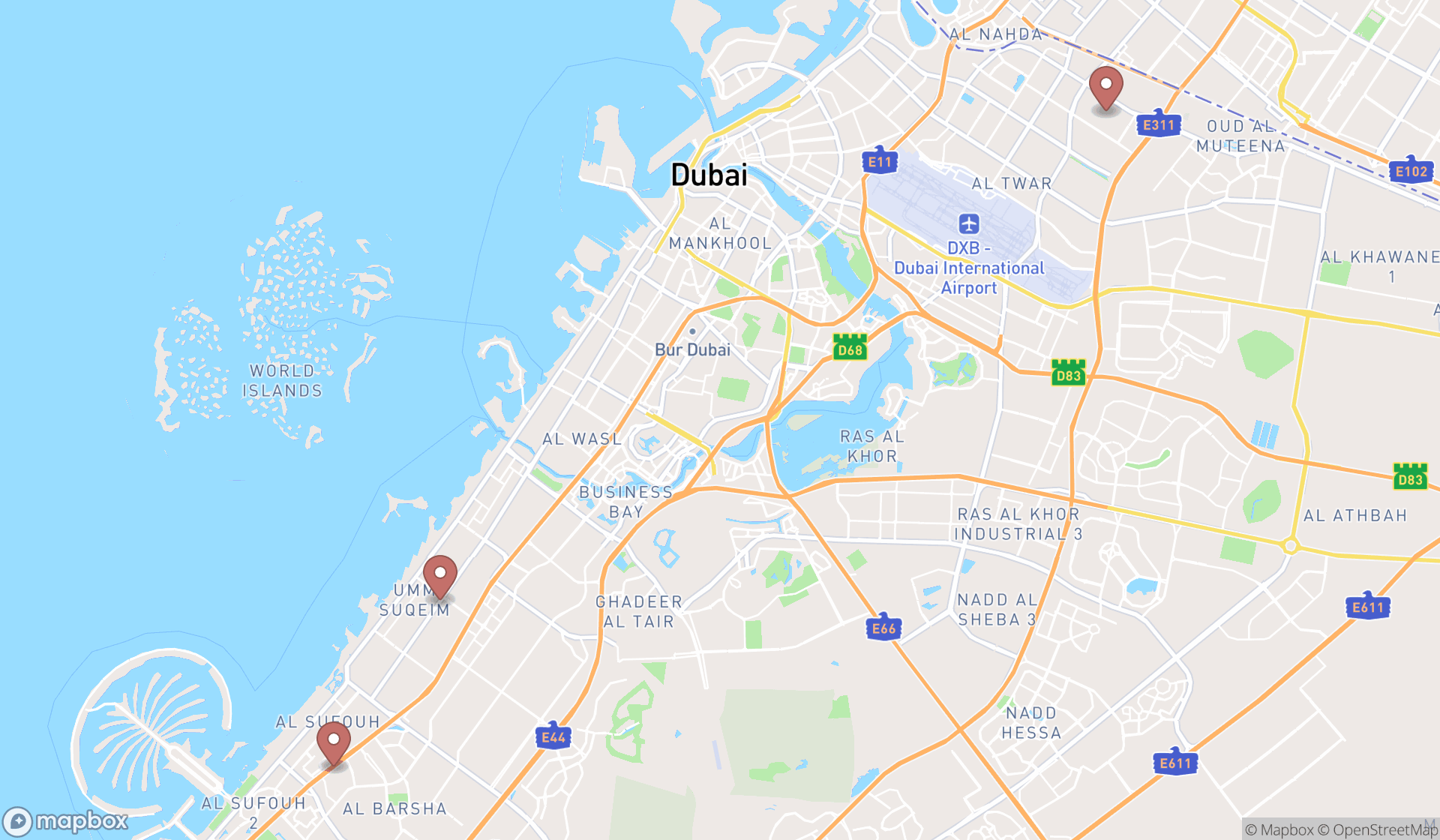 Map showing the ranked children policlinics in Dubai, Dubai
