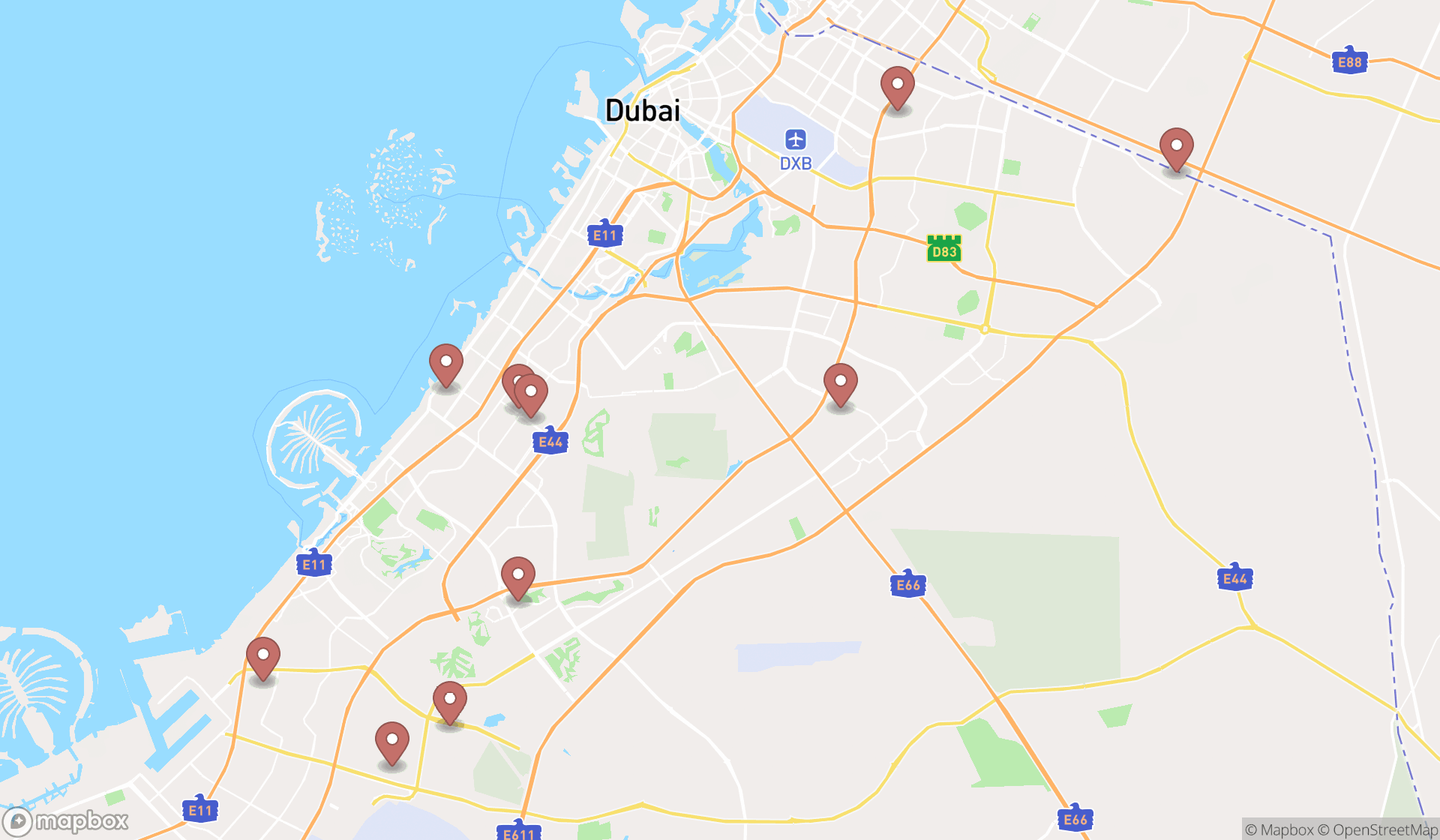 Map showing the ranked children's camps in Dubai, Dubai