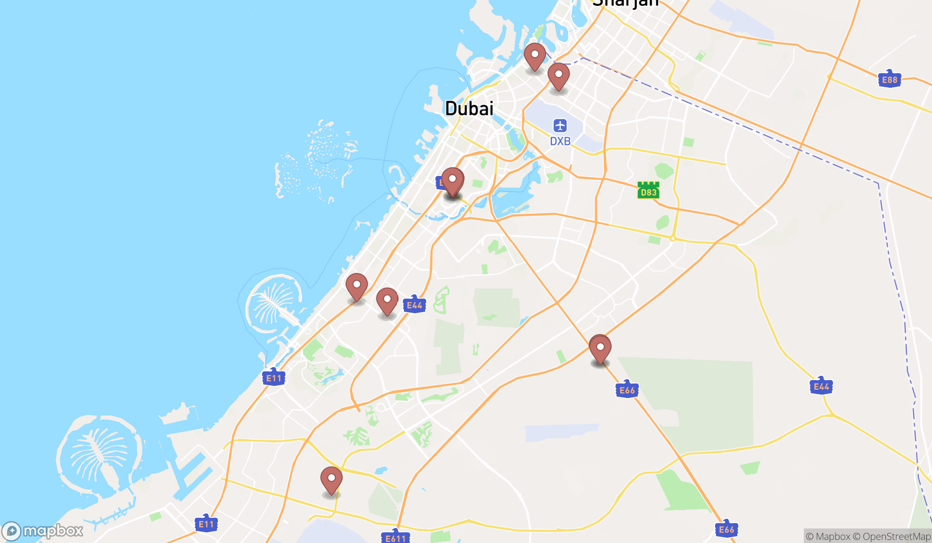 Map showing the ranked children's clothing stores in Dubai, Dubai