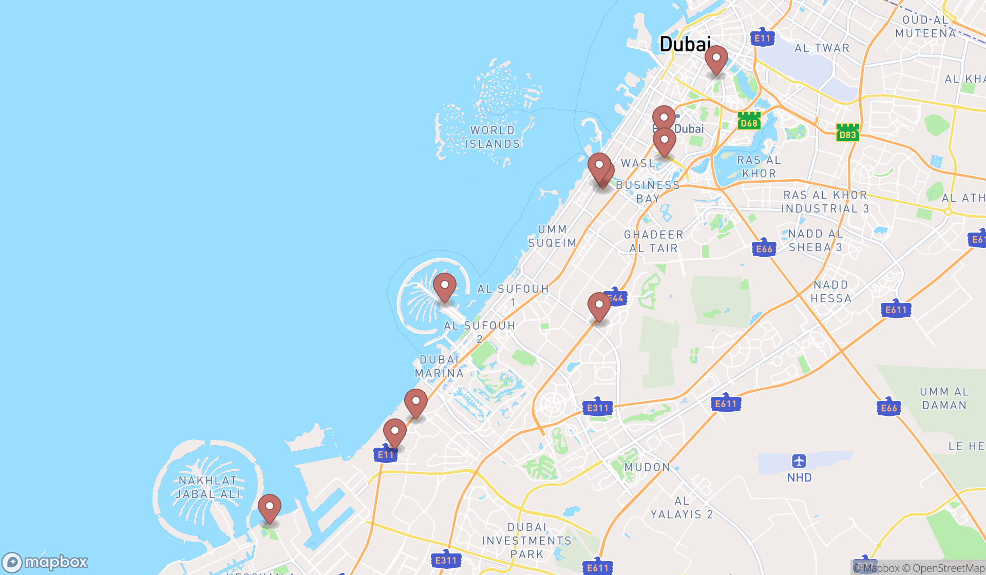 Map showing the ranked children's furniture stores in Dubai, Dubai