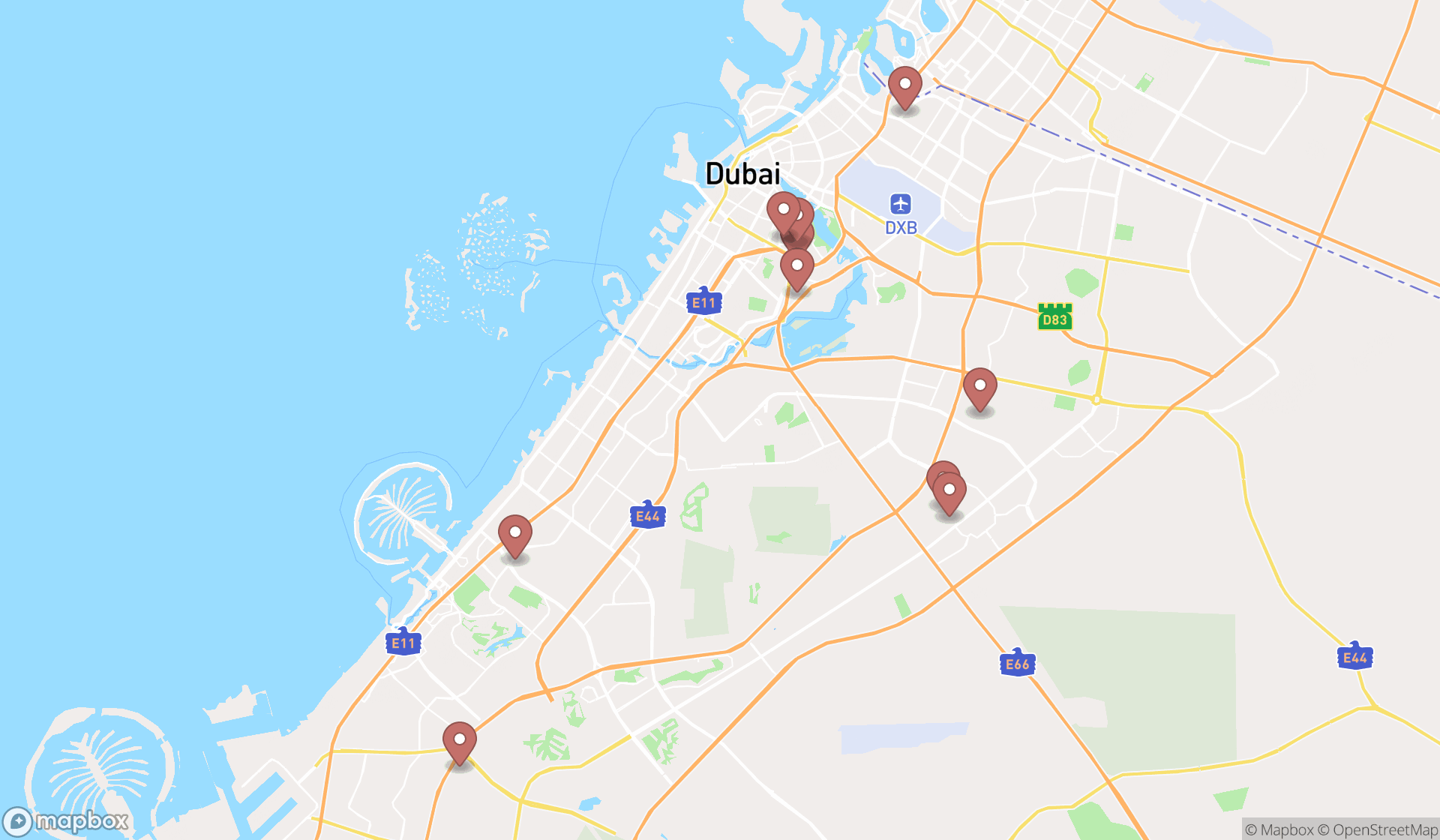 Map showing the ranked children's hospitals in Dubai, Dubai