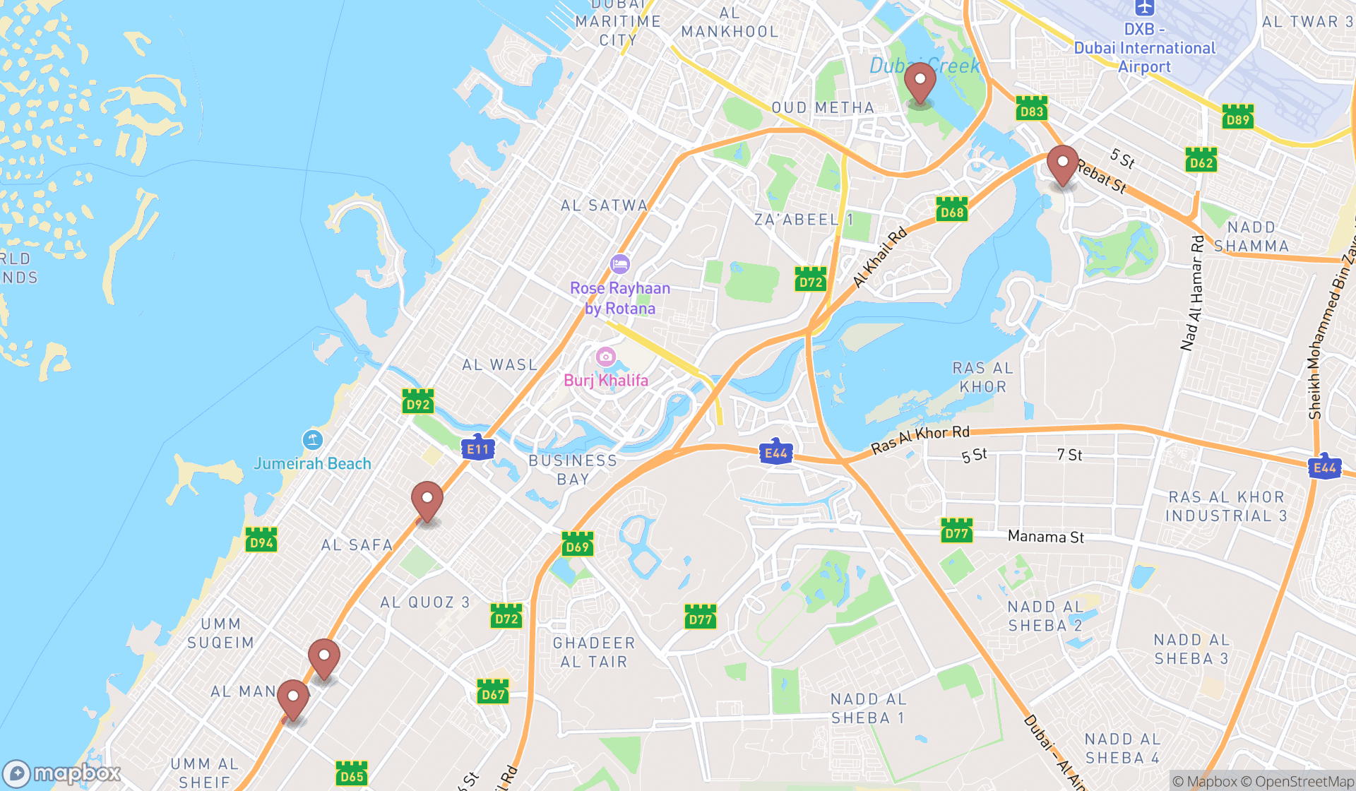 Map showing the ranked children's museums in Dubai, Dubai