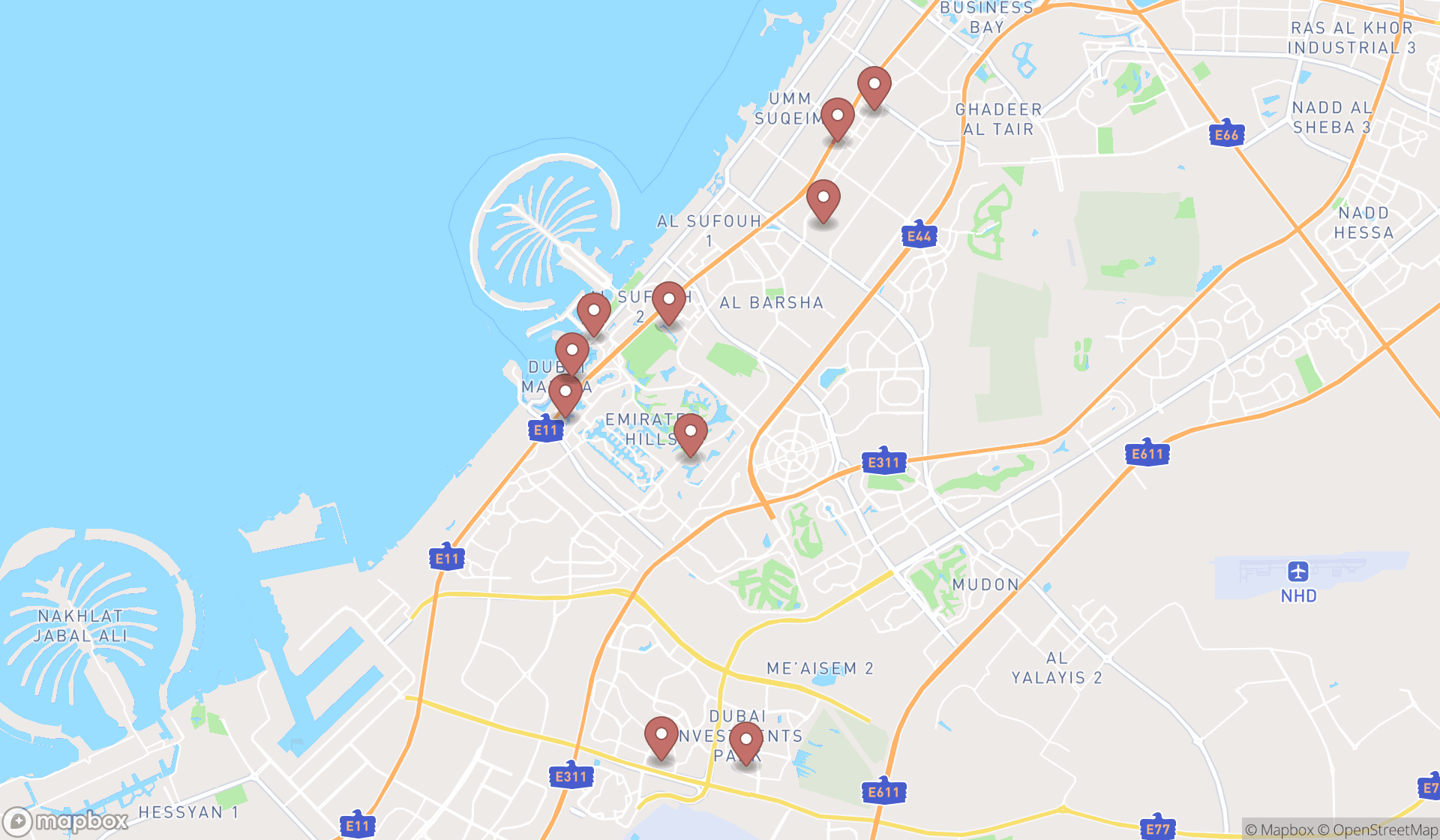 Map showing the ranked children's party services in Dubai, Dubai