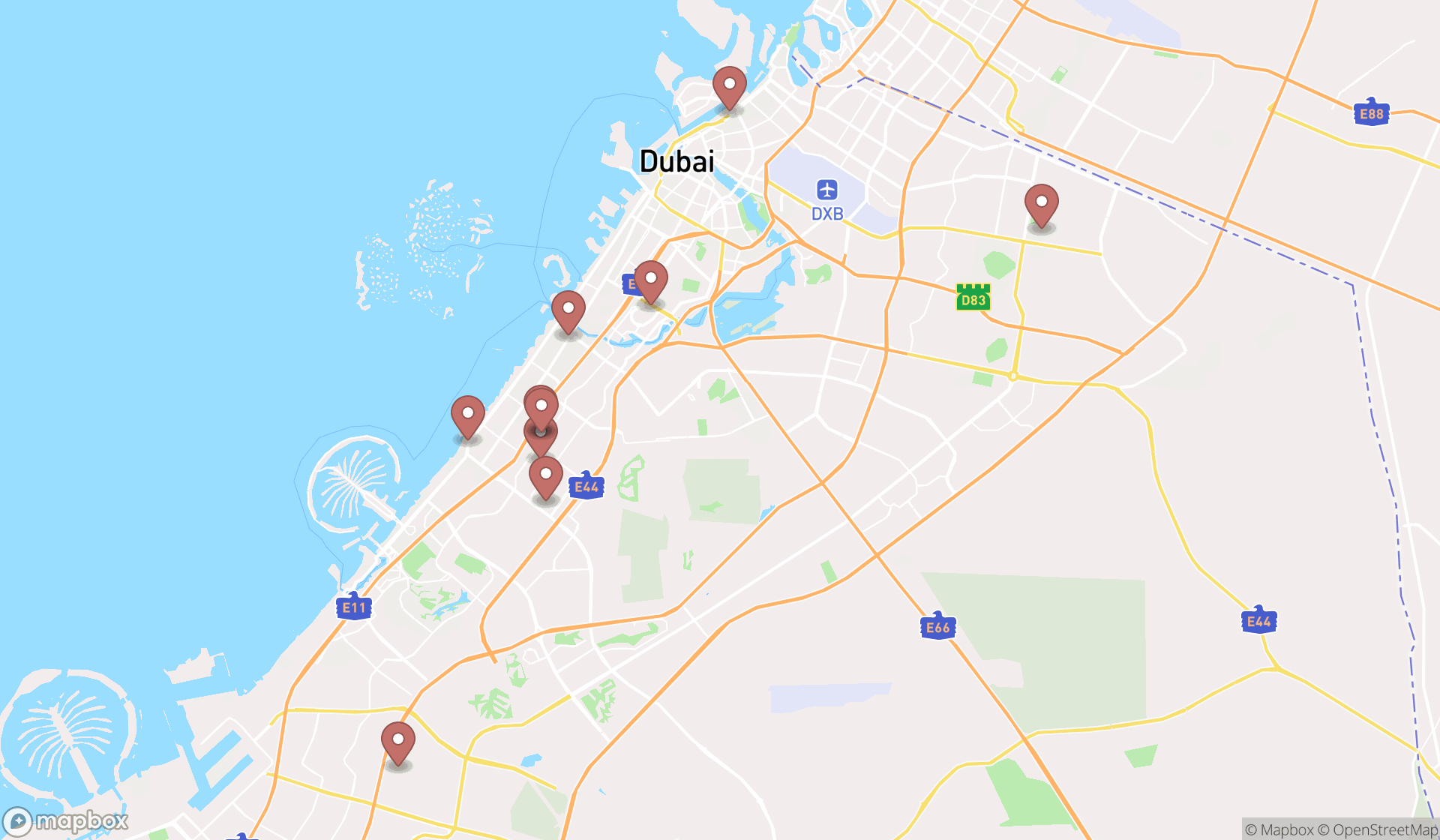 Map showing the ranked children's stores in Dubai, Dubai