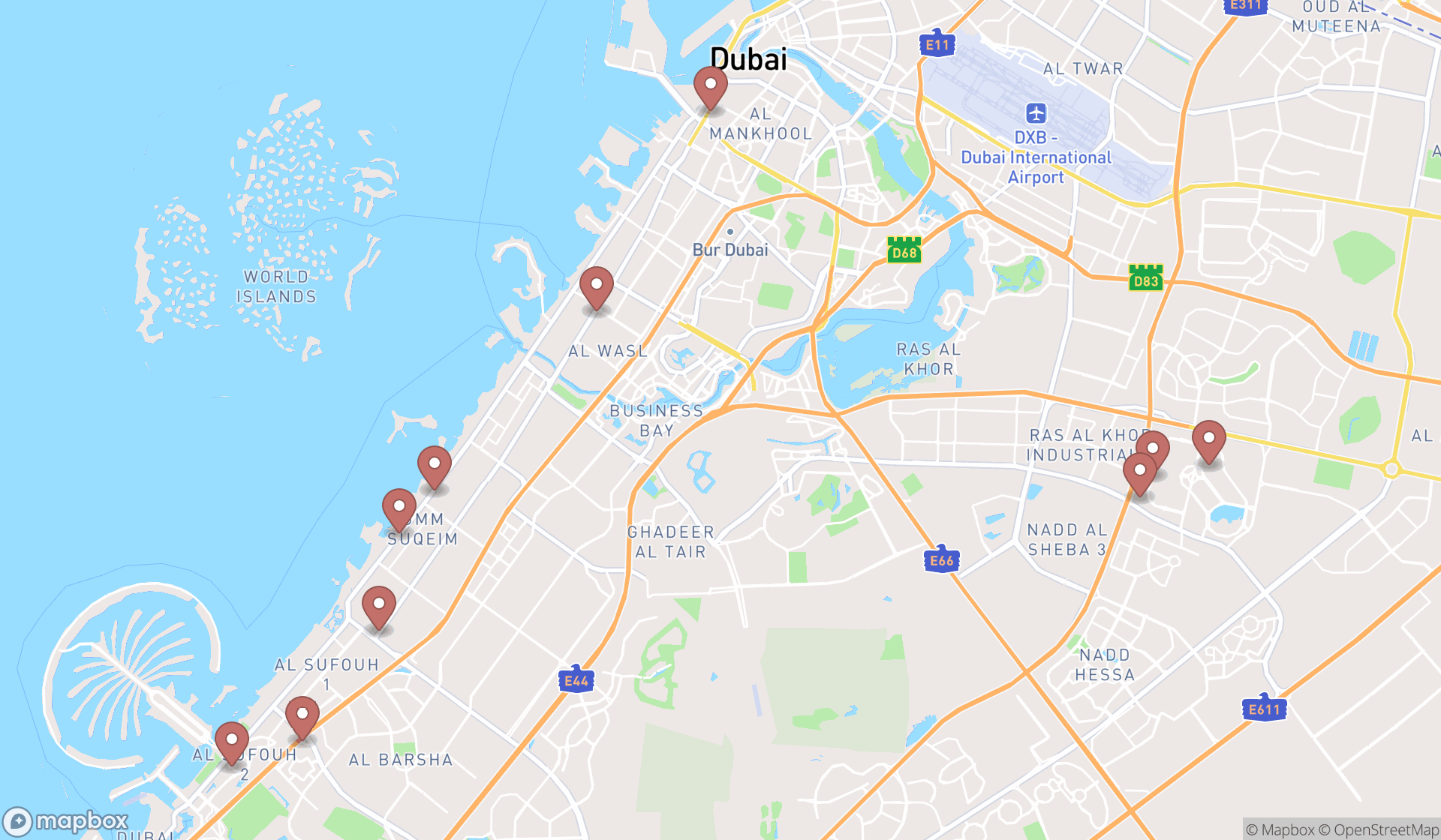 Map showing the ranked chinese medicine clinics in Dubai, Dubai