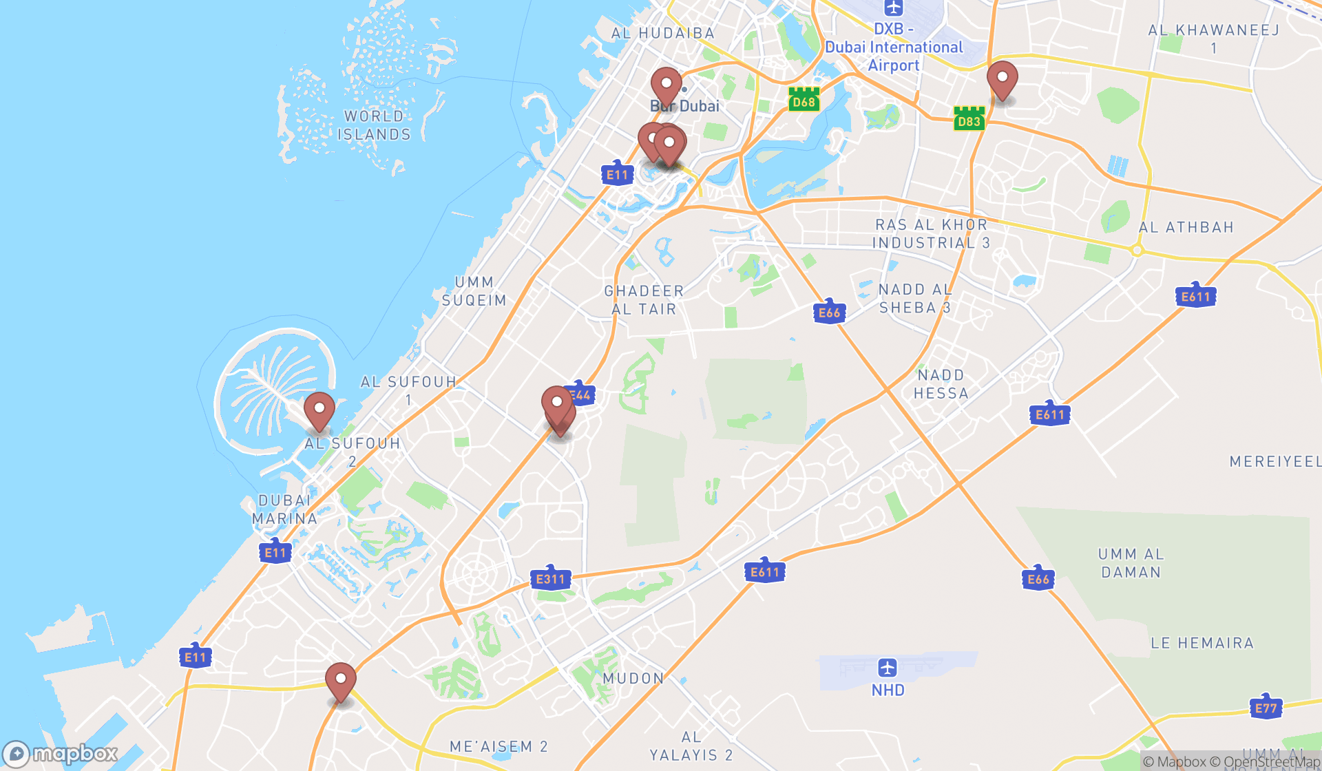 Map showing the ranked chinese restaurants in Dubai, Dubai