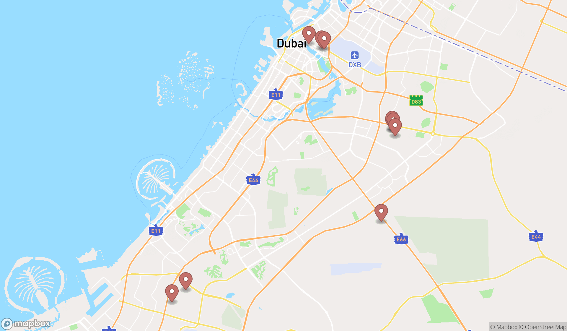 Map showing the ranked chinese supermarkets in Dubai, Dubai