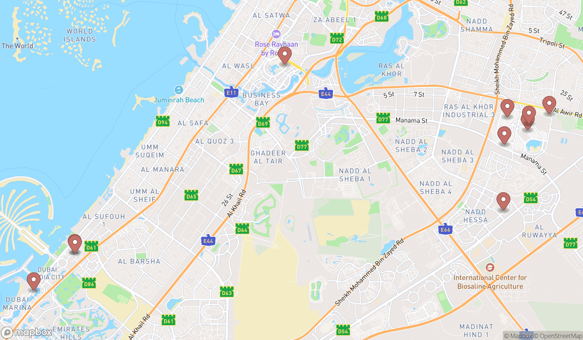 Map showing the ranked chinese tea houses in Dubai, Dubai