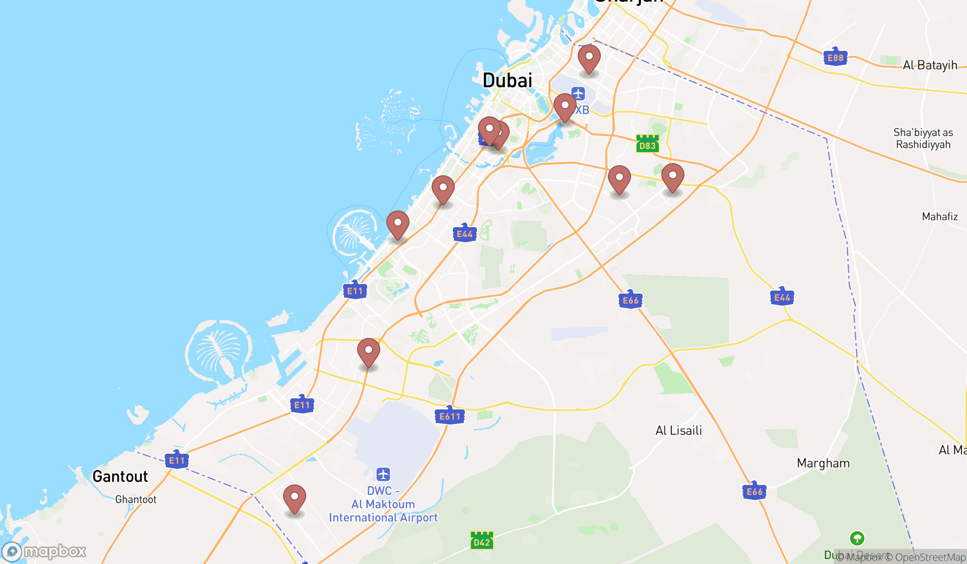 Map showing the ranked chocolate artisans in Dubai, Dubai