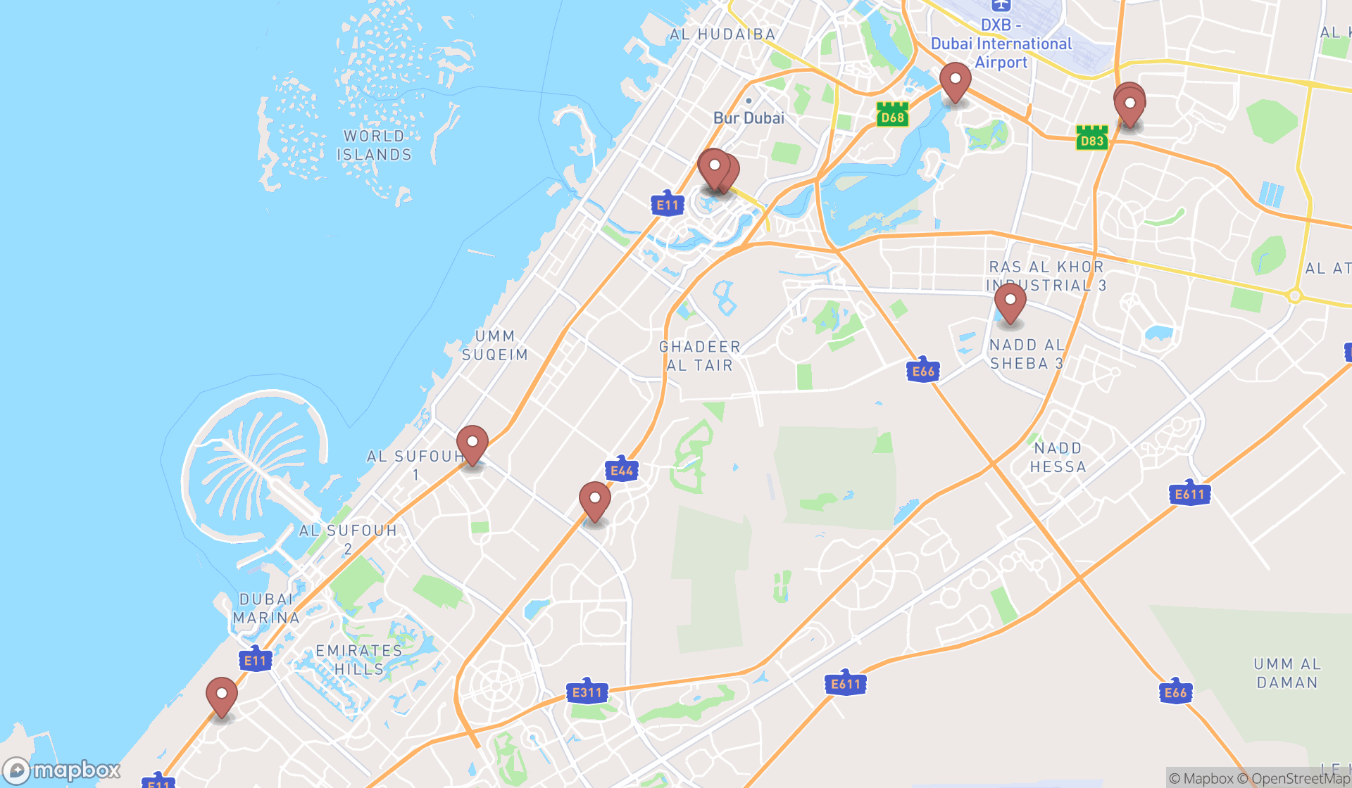 Map showing the ranked chocolate caves in Dubai, Dubai