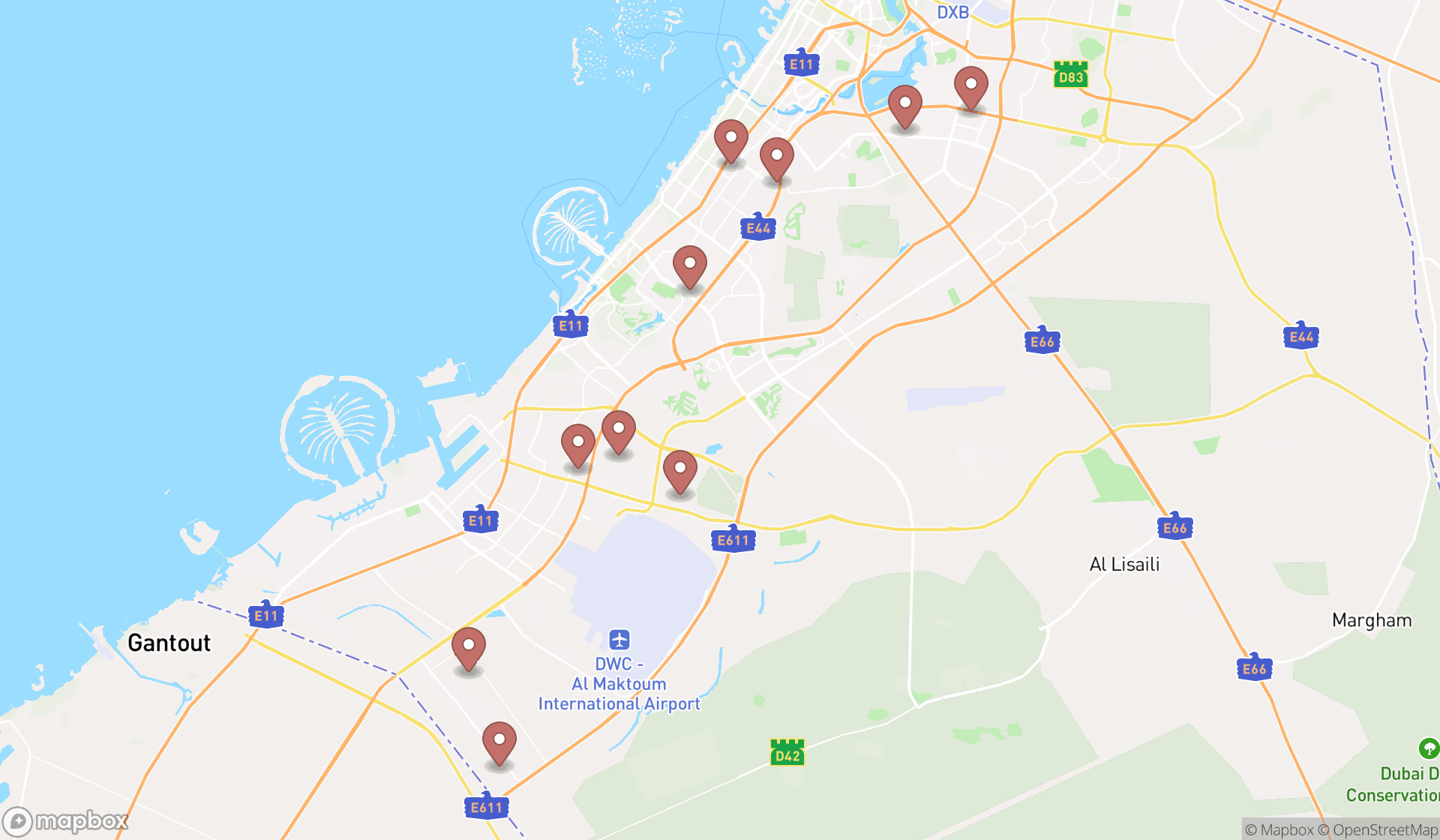 Map showing the ranked chocolate factories in Dubai, Dubai