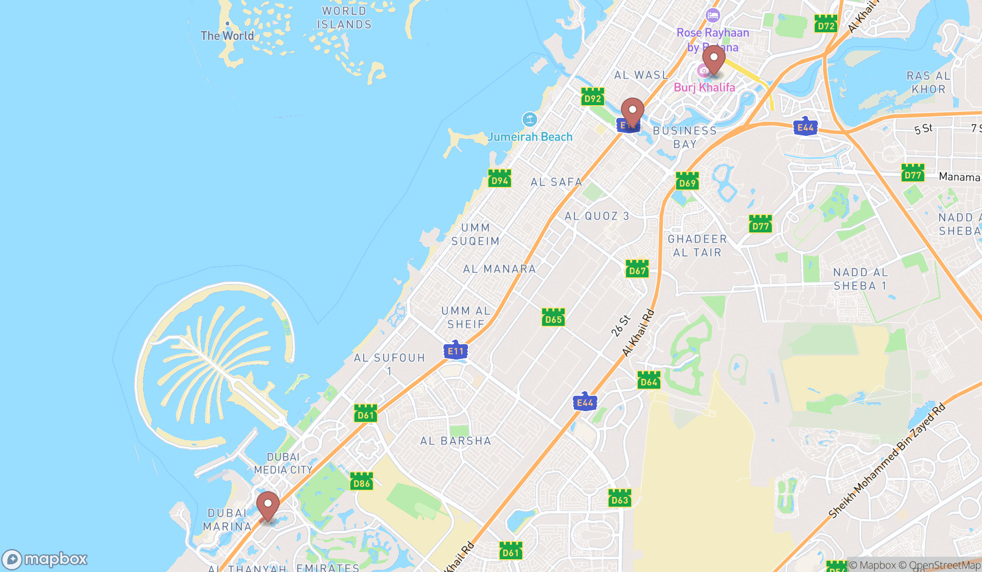 Map showing the ranked chophouse restaurants in Dubai, Dubai