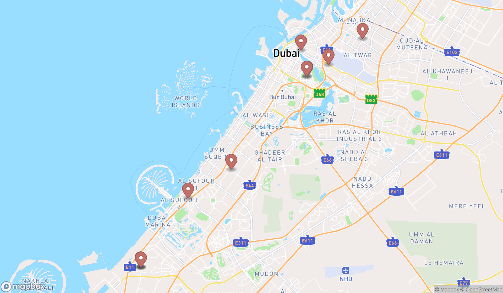 Map showing the ranked christian churches in Dubai, Dubai