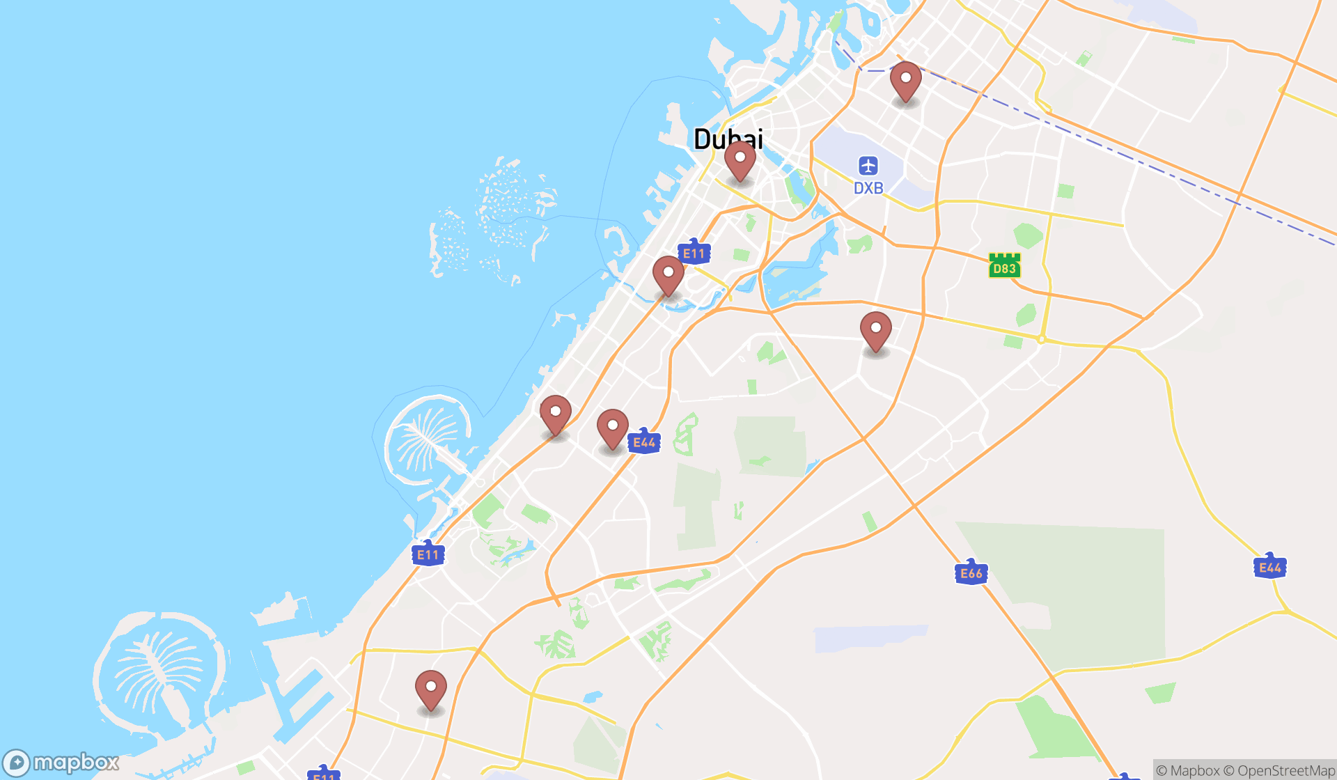 Map showing the ranked christmas stores in Dubai, Dubai