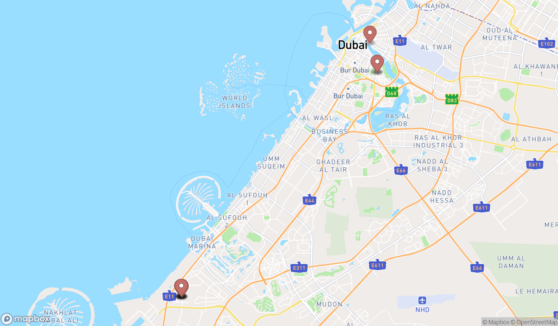 Map showing the ranked churches in Dubai, Dubai