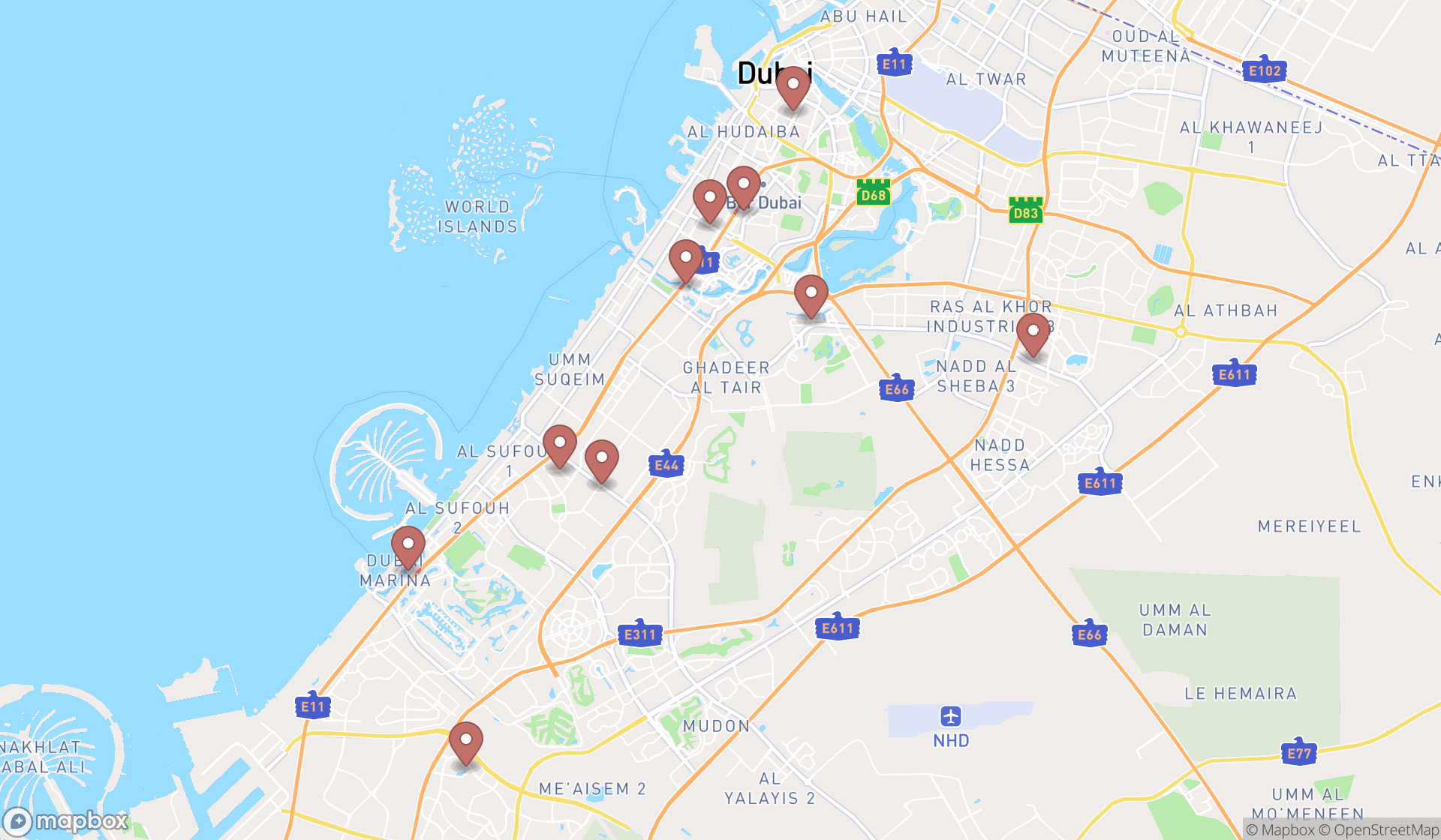 Map showing the ranked cigar shops in Dubai, Dubai