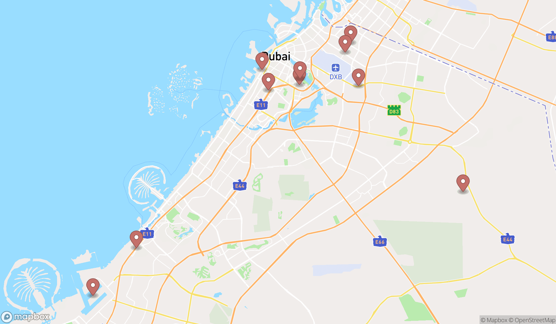 Map showing the ranked city department of transportations in Dubai, Dubai