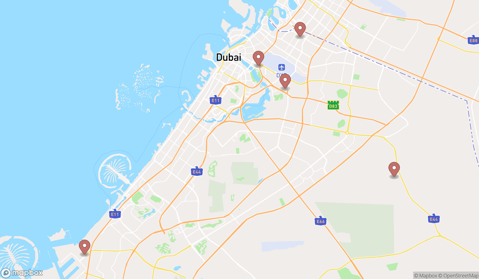 Map showing the ranked city district offices in Dubai, Dubai